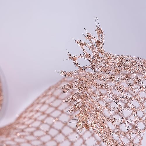 Miniatura 8 de CSZD RIBBON Cinta de malla metálica con purpurina elástica de oro rosa con alambre de 2.5 a 7 pulgadas de ancho para árbol de Navidad, decoración