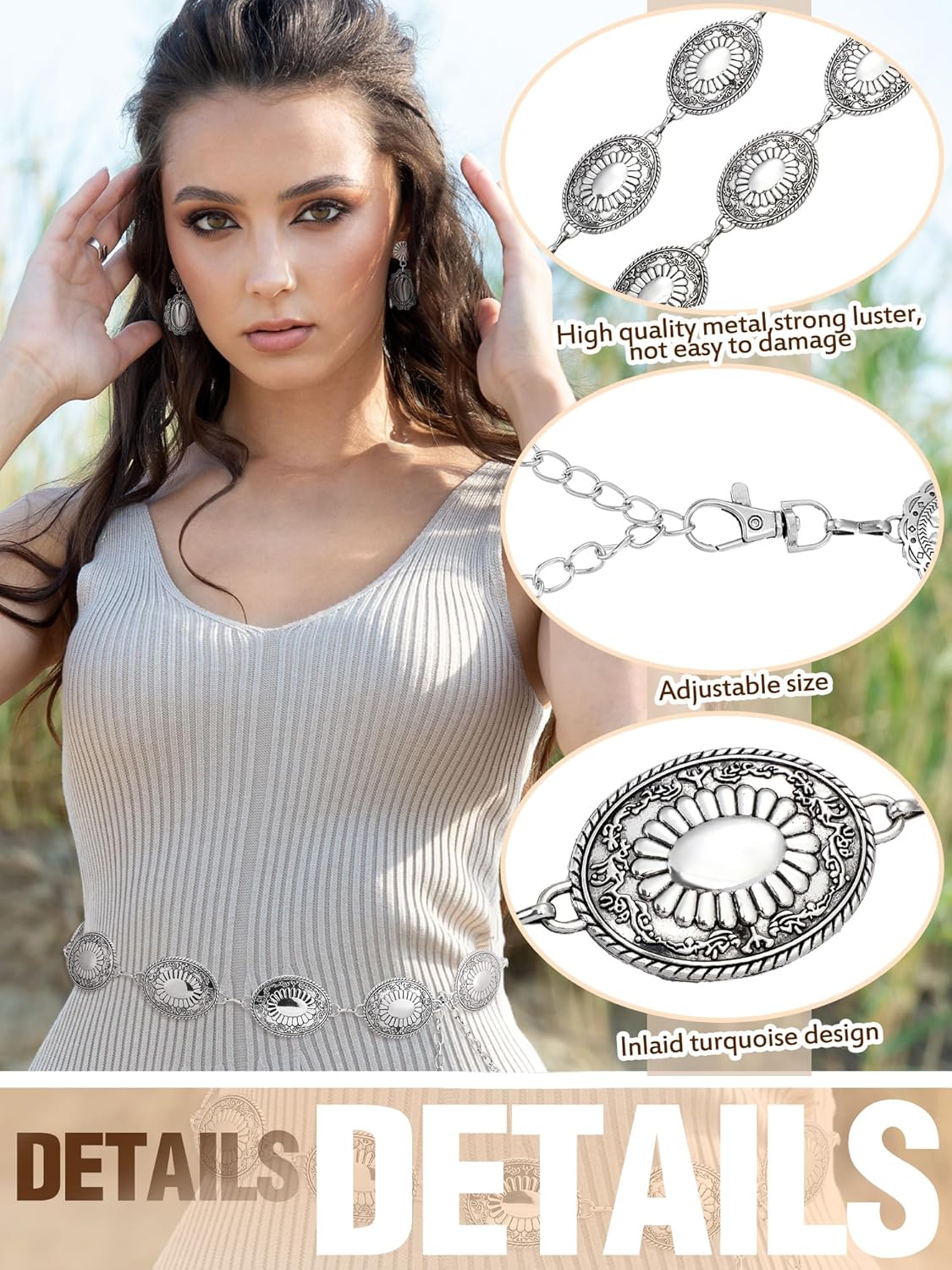 Glenmal Western Concho Belt Cowgirl Earrings Set for Women Cowgirl Waist Chain Belts Boho Earrings for Country Concert Outfit - Image 3