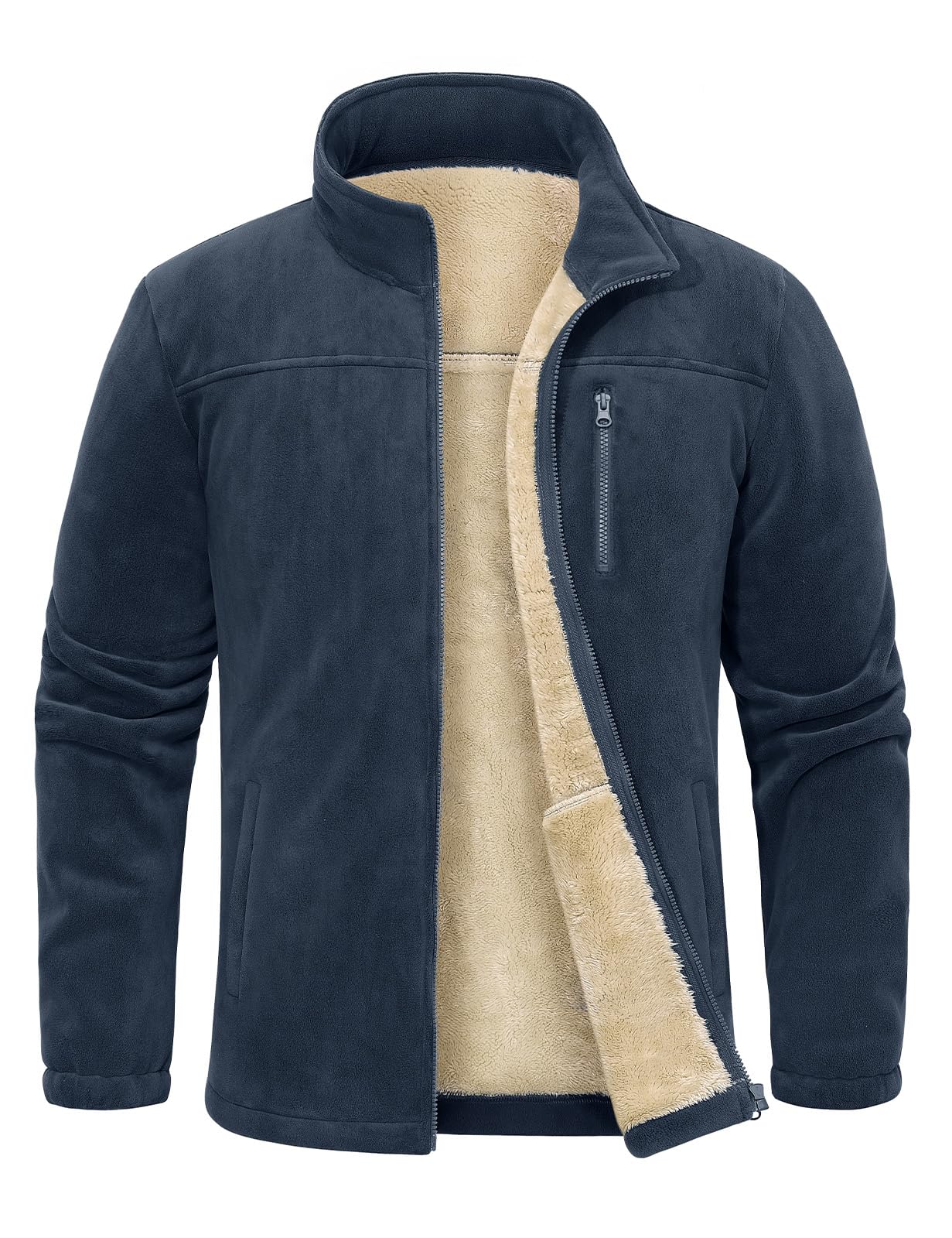Voqeen Chaqueta de Invierno Forro Polar para Hombre Sudadera Termica con Cremallera Bolsillos sin Capucha Abrigo Cálida Cuello Alto para Senderismo Chaquetas Calefactable Al Aire Libre Trekking