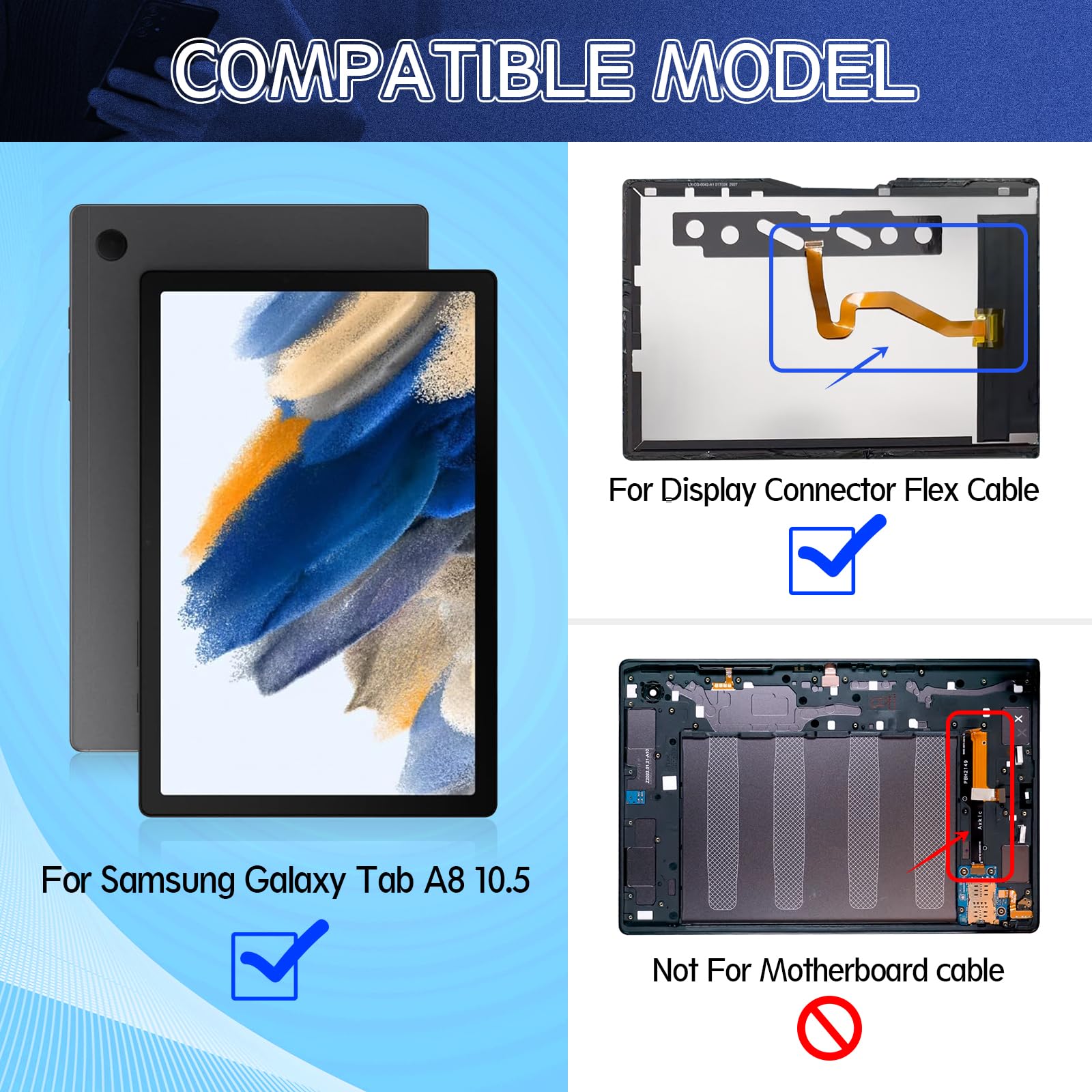 RongZy Cable Flex de Pantalla LCD para Samsung Galaxy Tab A8 10.5 2021 X200 X205 Conector Retro Toque Display para Conectar a la Placa Base