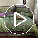 VM VOUGEMARKET Green Duvet Cover Set Full,Lily Flower Jacquard Duvet Cover with 2 Pillowcases 3Pcs Yarn-Dyed Linen Cotton Green Purple Bedding Set for Teens Girls Without Comforter-80 x90