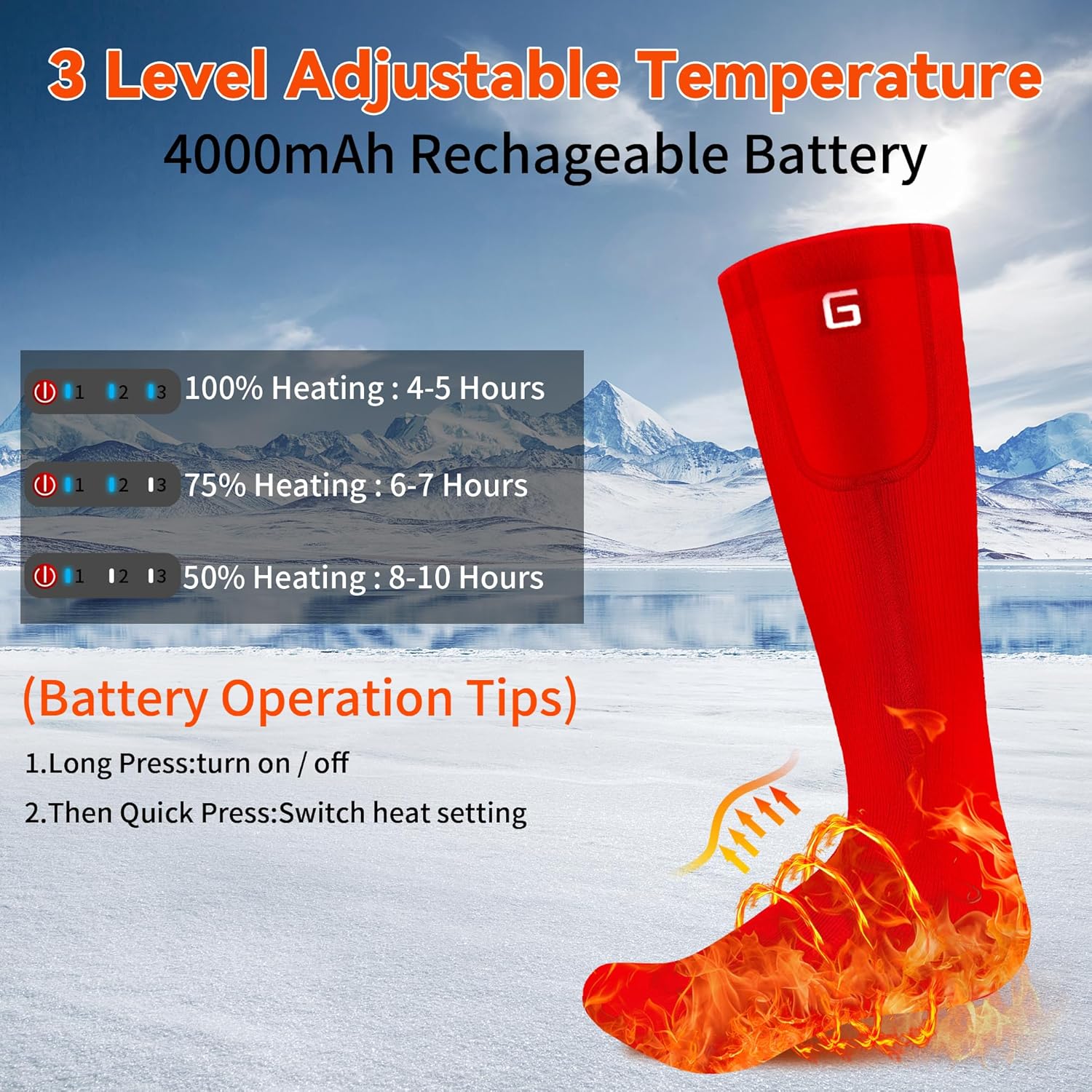 Heated Socks for Teenagers Youth, Rechargeable Heated Socks with 4000mAh Battery Up to 8 Hours Heating, Washable Thermal Socks for Skiing Camping Hiking School Commute Heating