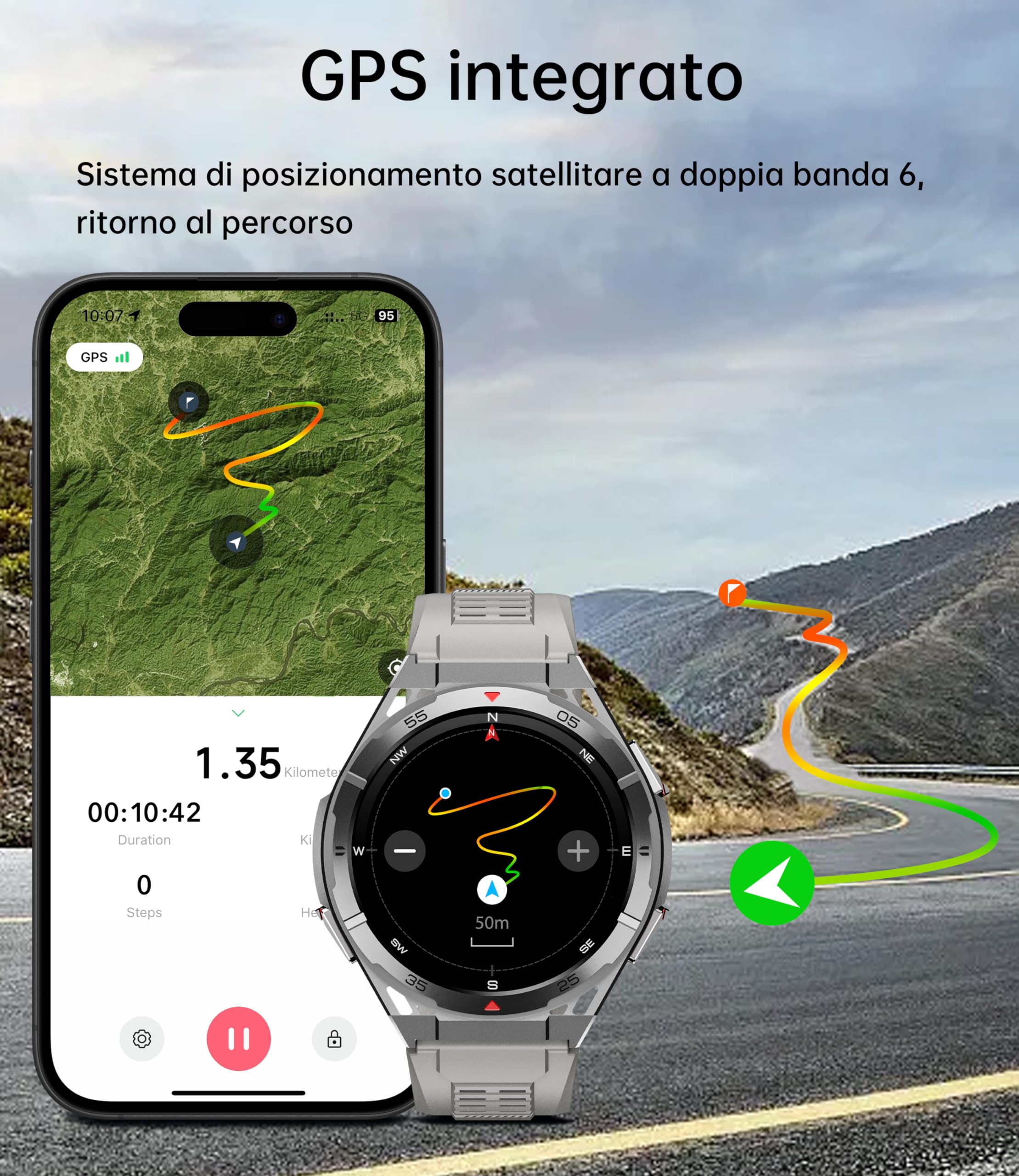 OUKITEL Smartwatch Uomo GPS,Orologio Militare Uomo 1,43" AMOLED Rugged Smart Watch Impermeabile con Chiamate Bluetooth,Altezza/Pressione,24H Monitoraggio,150+ Modalità Sport per Android iOS