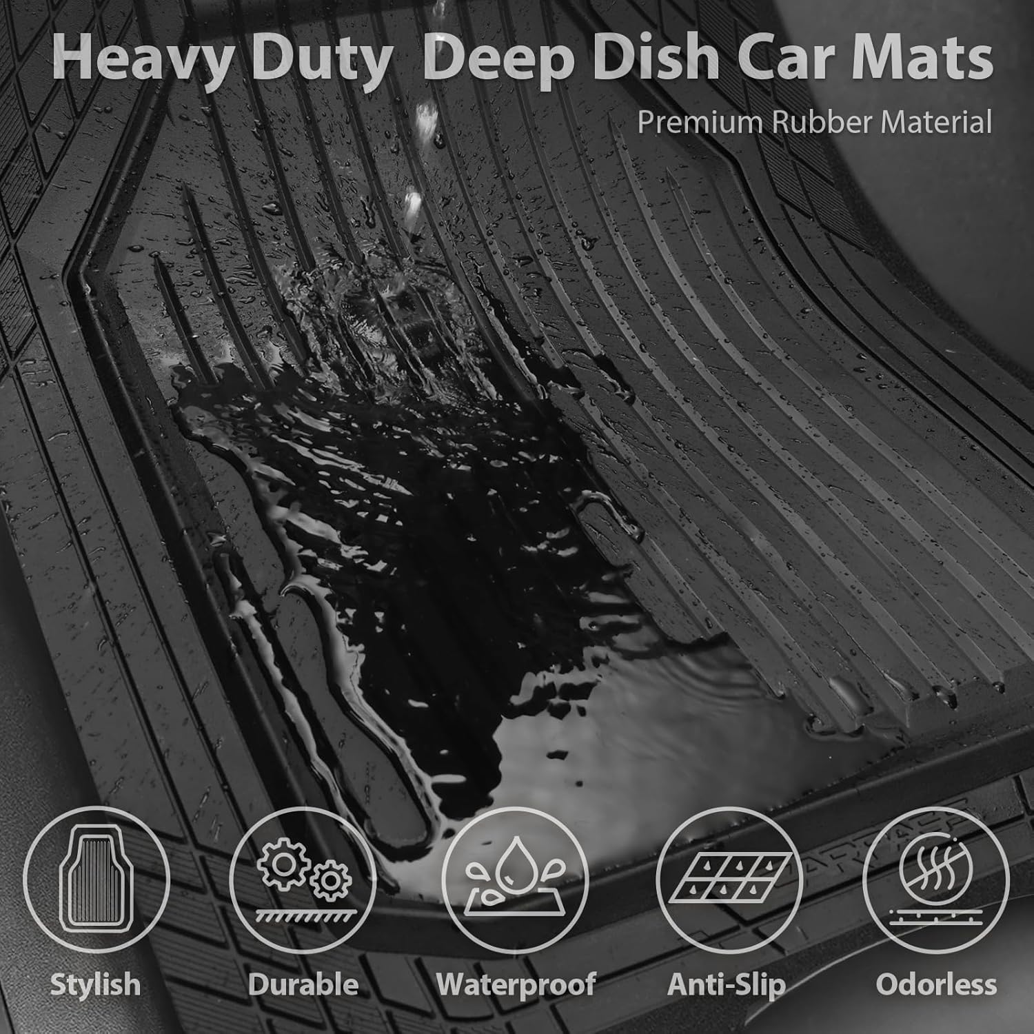 CAR PASS Heavy Duty Rubber Floor Mats for Car, Waterproof Liner Deep Dish Car Mats Full Sets, Universal Trim to Fit for SUV Truck Sedans Vans, All Weather Automotive Floor Mats 3pcs, Solid Black - Image 5