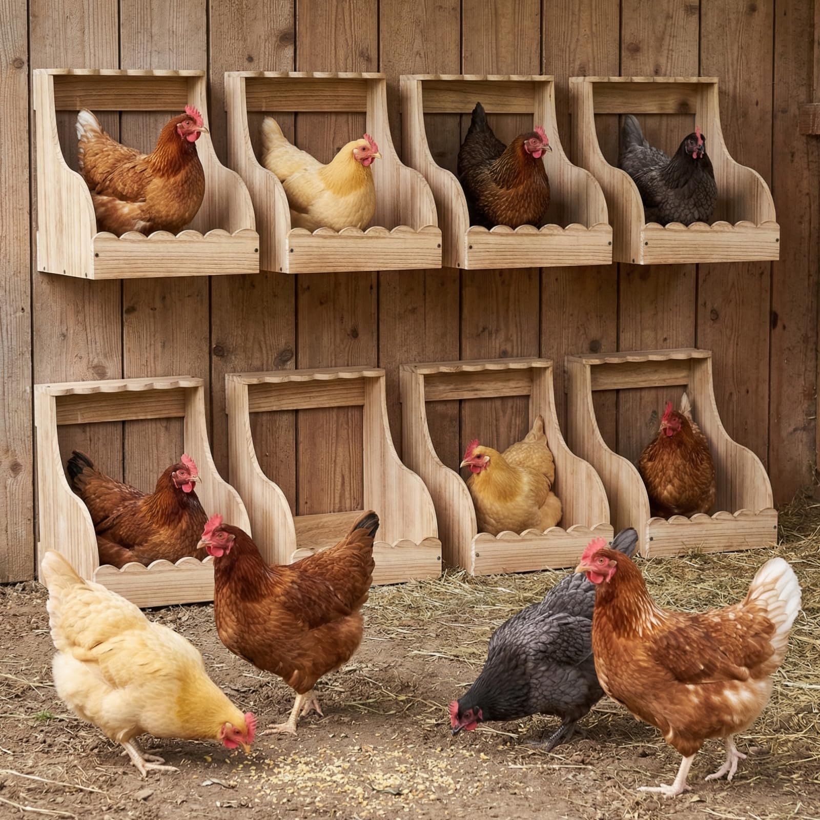 Tlence Caja de anidación de pollo de un solo compartimento, 14.5 x 13.75 x 13.75 x 13 pulgadas, caja de huevos de madera para gallinas ponedoras de huevos, accesorios grandes y resistentes para aves