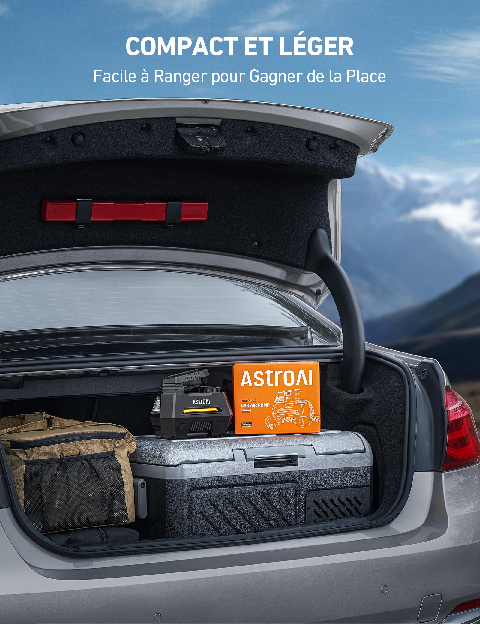 AstroAI Compresseur à Air Portatif 12V DC, Gonfleur Pneus Voiture, Pompe de gonflage rapide, Compresseur et Gonfleur Electrique, Avec Lampe LED, 3M Câble, Pour Voiture et Autres Objets Gonflables