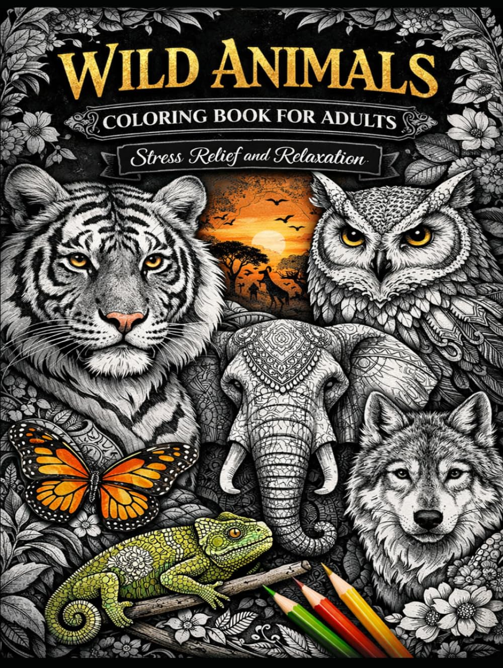 Wild Animals Coloring Book for Adults: Stress Relief and Relaxation
