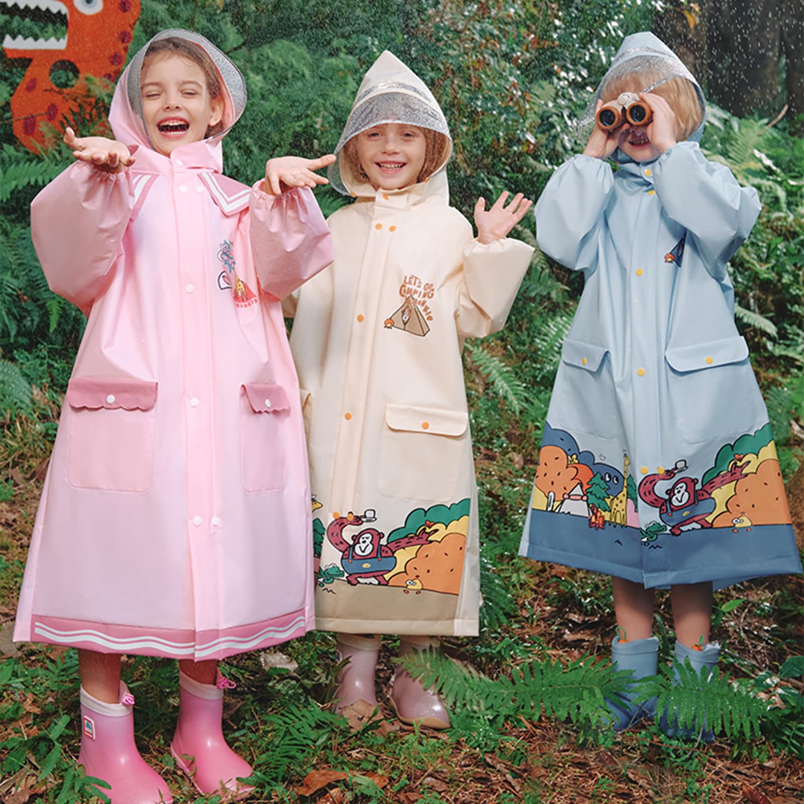 Fouyada Kids Raincoats Girls Boys Rain Jacket Children Rain Poncho Rainwear Hiking