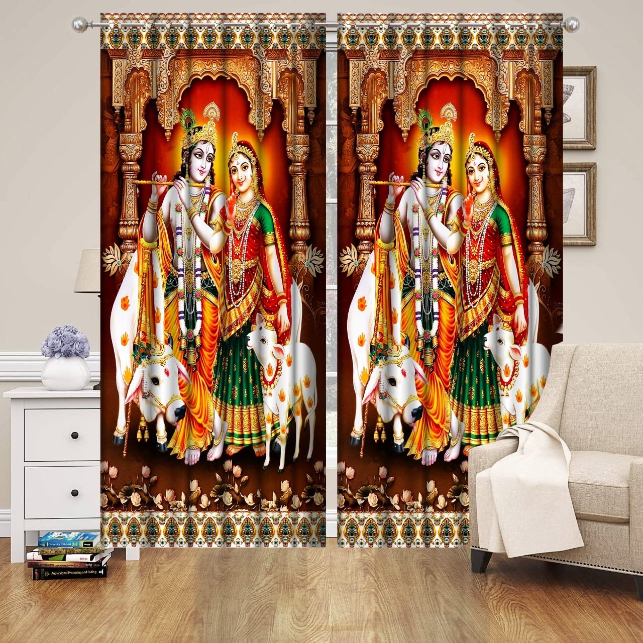 Buy ALCITIC HOME 3D Krishna Radhey Polyester Digital Print Door Curtain