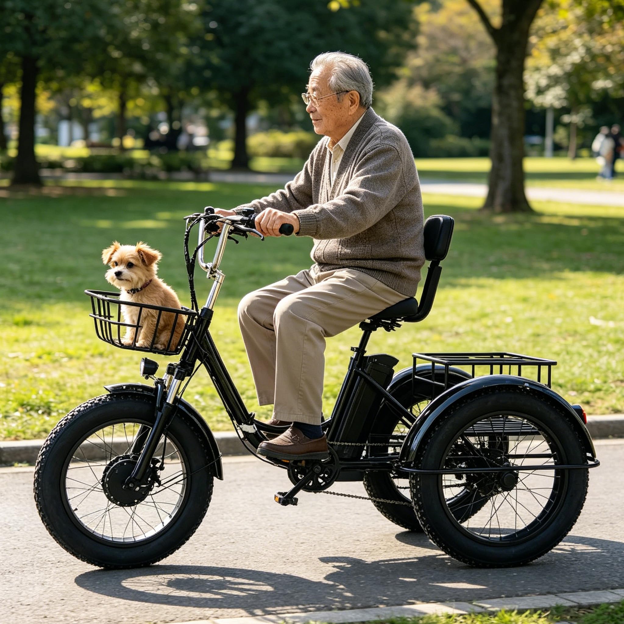 Adult Electric Trike,Fat Tire Mountain E-Bike 48V 13Ah Battery 7 Speed 20'' Folding Tricycle,Outdoor Cycling Beach Sonw Three Wheel Electric Bicycle with Basket,Perfect for Shopping/Commuting/Seniors
