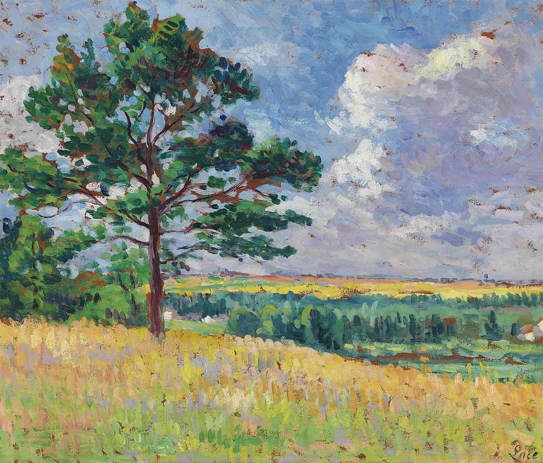RZHRHJES Vintage Wall Art Picture on Canvas Wall Art Poster Paysage Pres De Merevillen by Maximilien Luce Canvas Poster for Office Decor 60x90cm