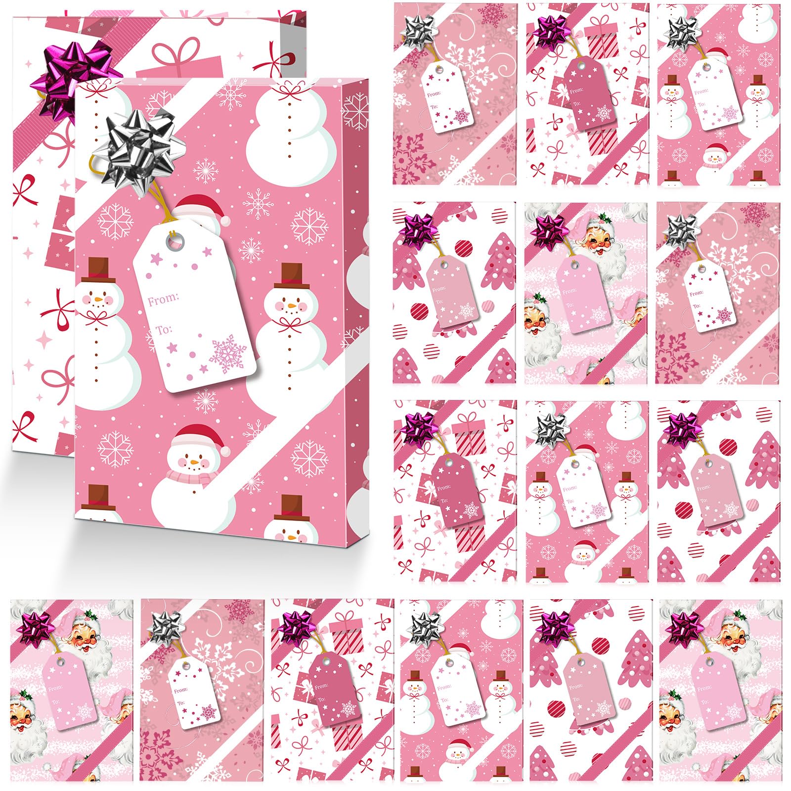 TecUnite 30 Pcs Pink Christmas Gift Card Box Holders Greeting Card Holder with Paper Tags and Bows Mini Favor Wrapping Boxes for Xmas Party Favor
