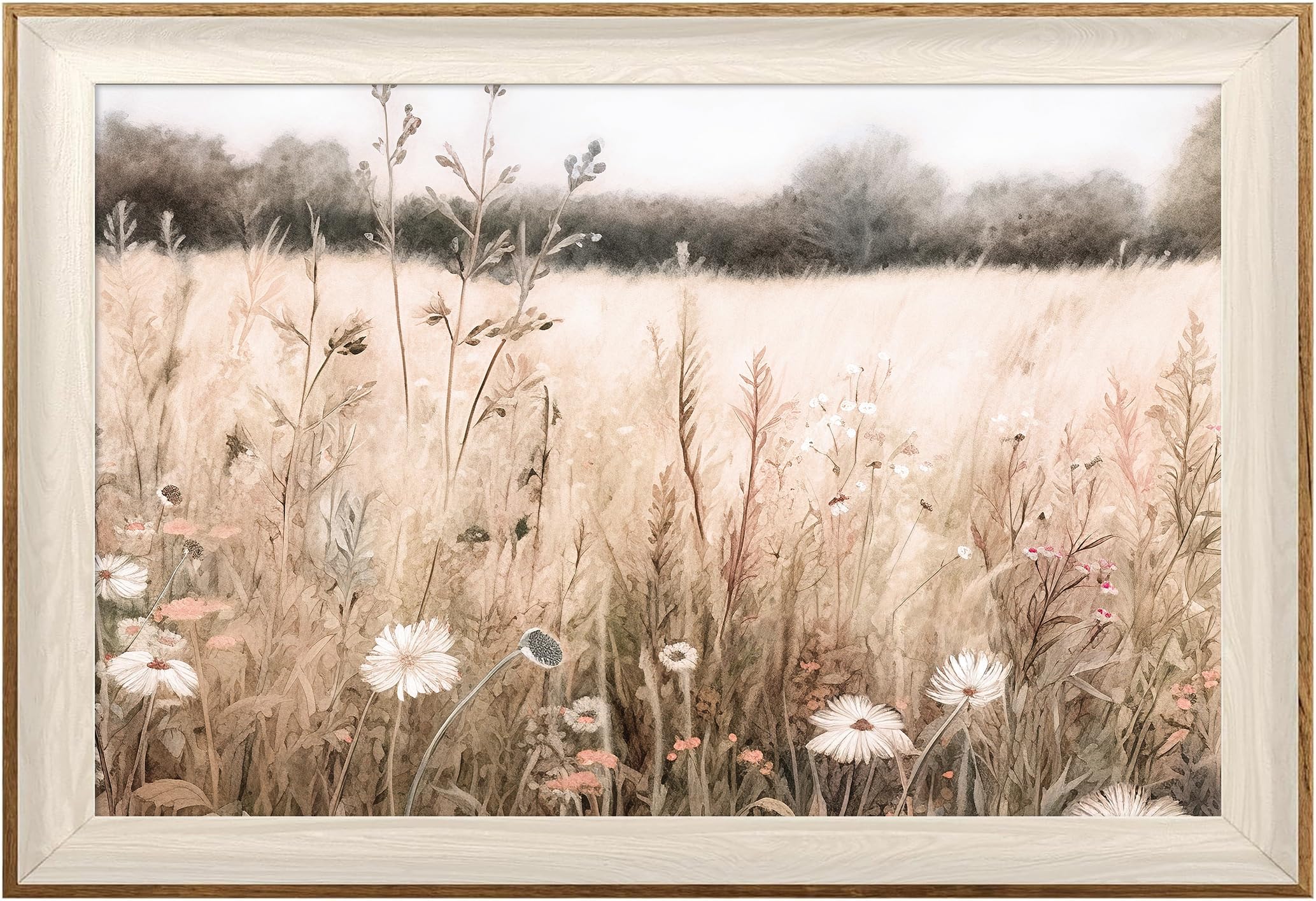 ASTRDECOR Framed Nature Wall Art Prints, Vintage Wildflower Field Landscape Canvas Wall Art Bedroom, Autumn Oil Painting Botanical Artwork, Plant Pictures Farmhouse Wall Decor Living Room - 16''x24'' — image 1