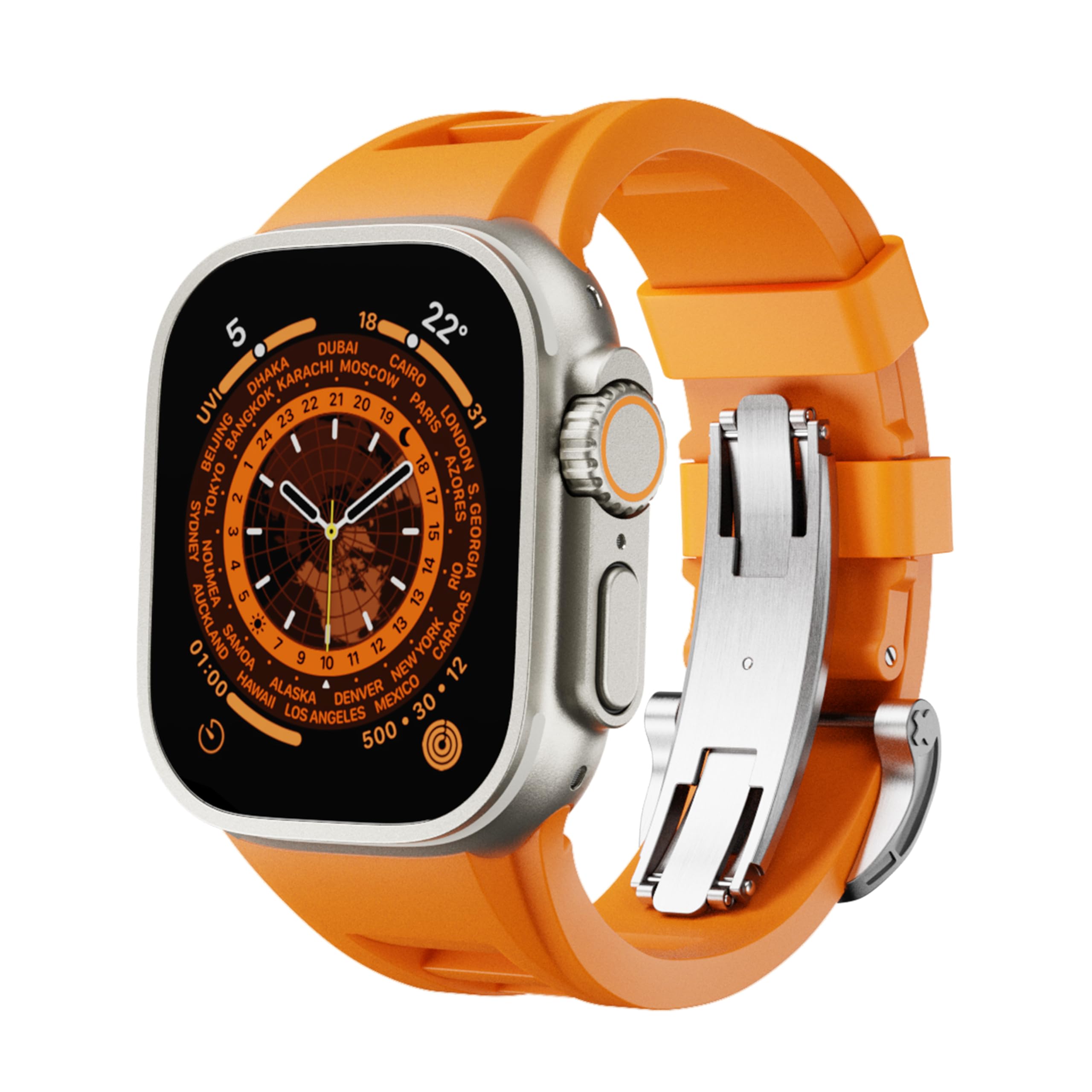 Raycarrey Rugged Silicone Strap Compatible with Apple Watch Band Ultra 2/Ultra 49mm 46mm 45mm 44mm 42mm, Durable Butterfly Buckle Sport Bands for