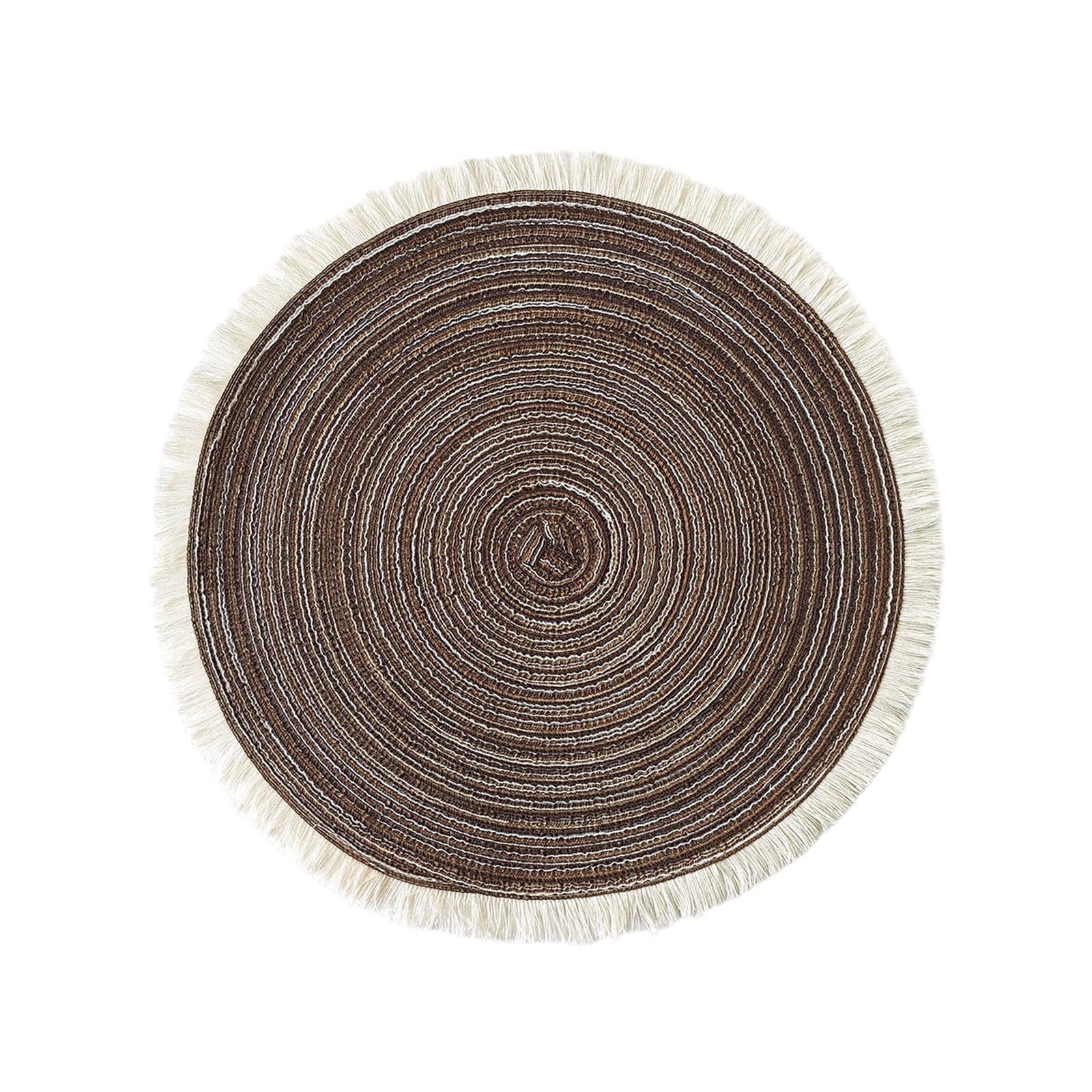 Shntig Dark Coffee Handwoven Polyester Round Placemat With Elegant Fringes For Dining Table Decoration And Heat Protective Kitchen Table Setting