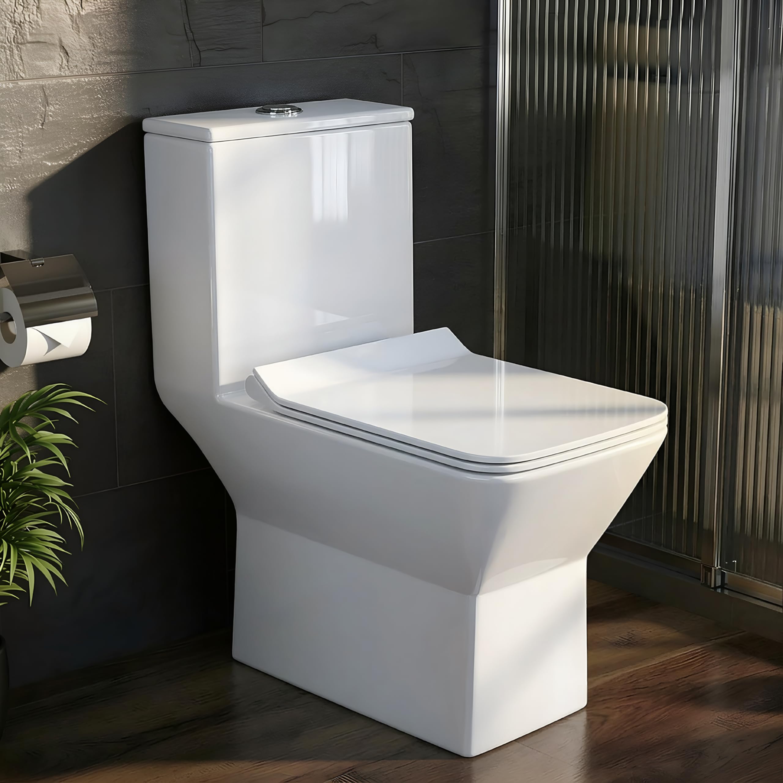 Plantex Siphonic Flush System Rimless Ceramic Commode/S Trap Western Toilet with Siphonic Vacuum Flush/One Piece Western Commode with Soft Close Toilet Seat - (White)