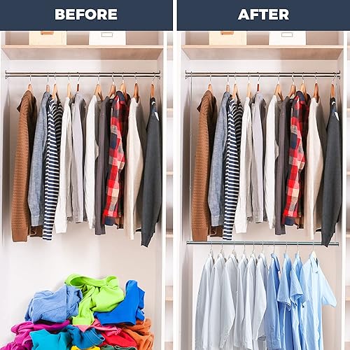 Miniatura 6 de STO STO Paquete de 2 barras para colgar en armario, longitud y altura ajustables, extensor de armario de metal que ahorra espacio para colgar ropa,