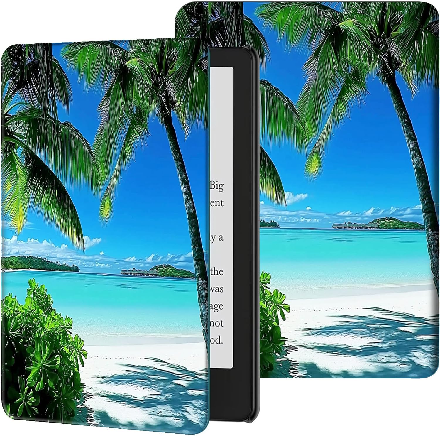 Slim Case for Kindle Paperwhite 12th Gen 2024 Released (7") & Kindle Colorsoft Signature Edition PU Leather Lightweight Adjustable Stand Smart Shell Cover with Auto Wake/Sleep, Beach Palm Trees
