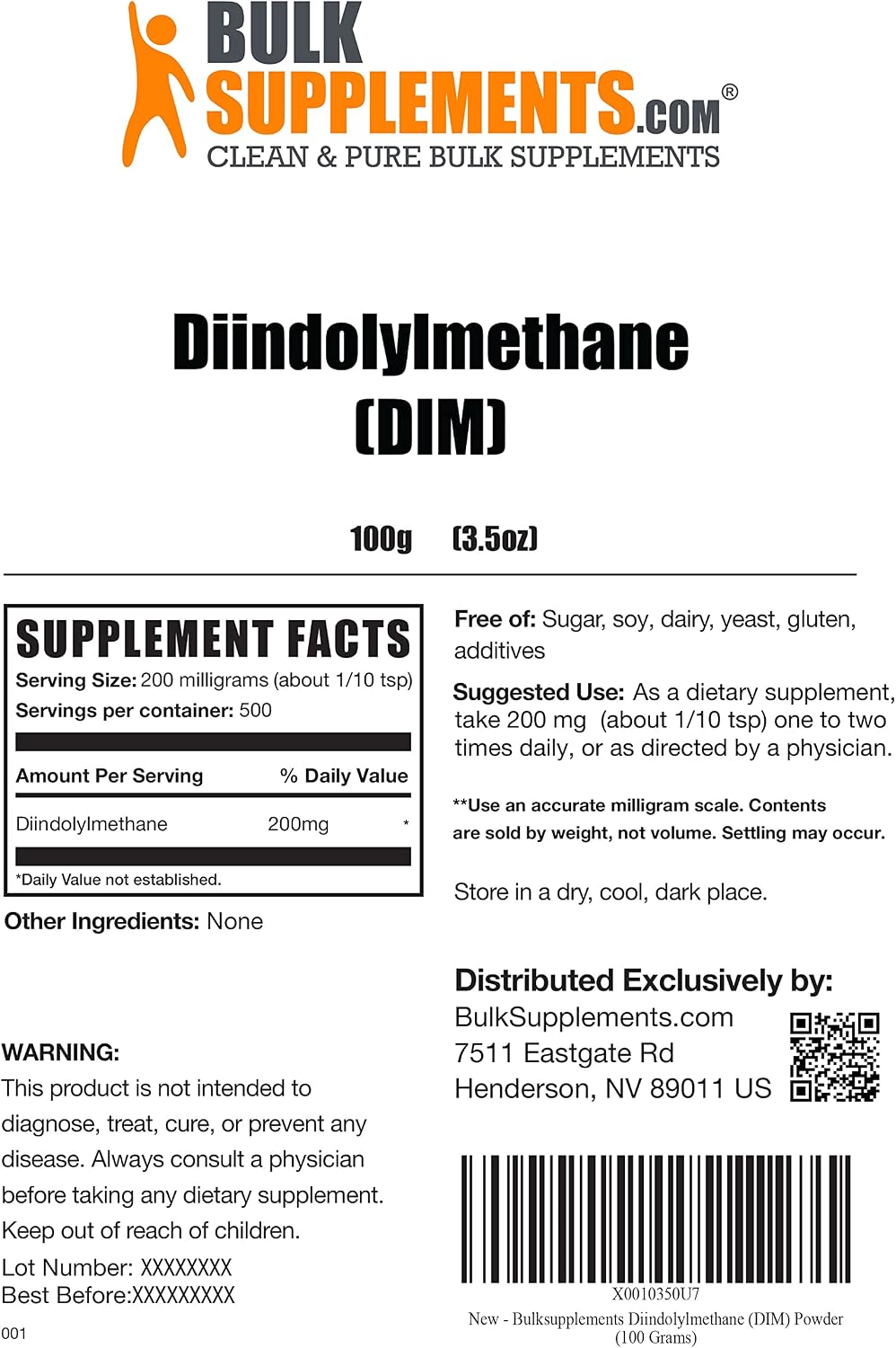 BULKSUPPLEMENTS.COM DIM Powder (Diindolylmethane) - DIM Supplement for Liver Support - Gluten Free, Soy Free Powder - 200mg per Serving, 500 Servings (100 Grams - 3.5 oz)