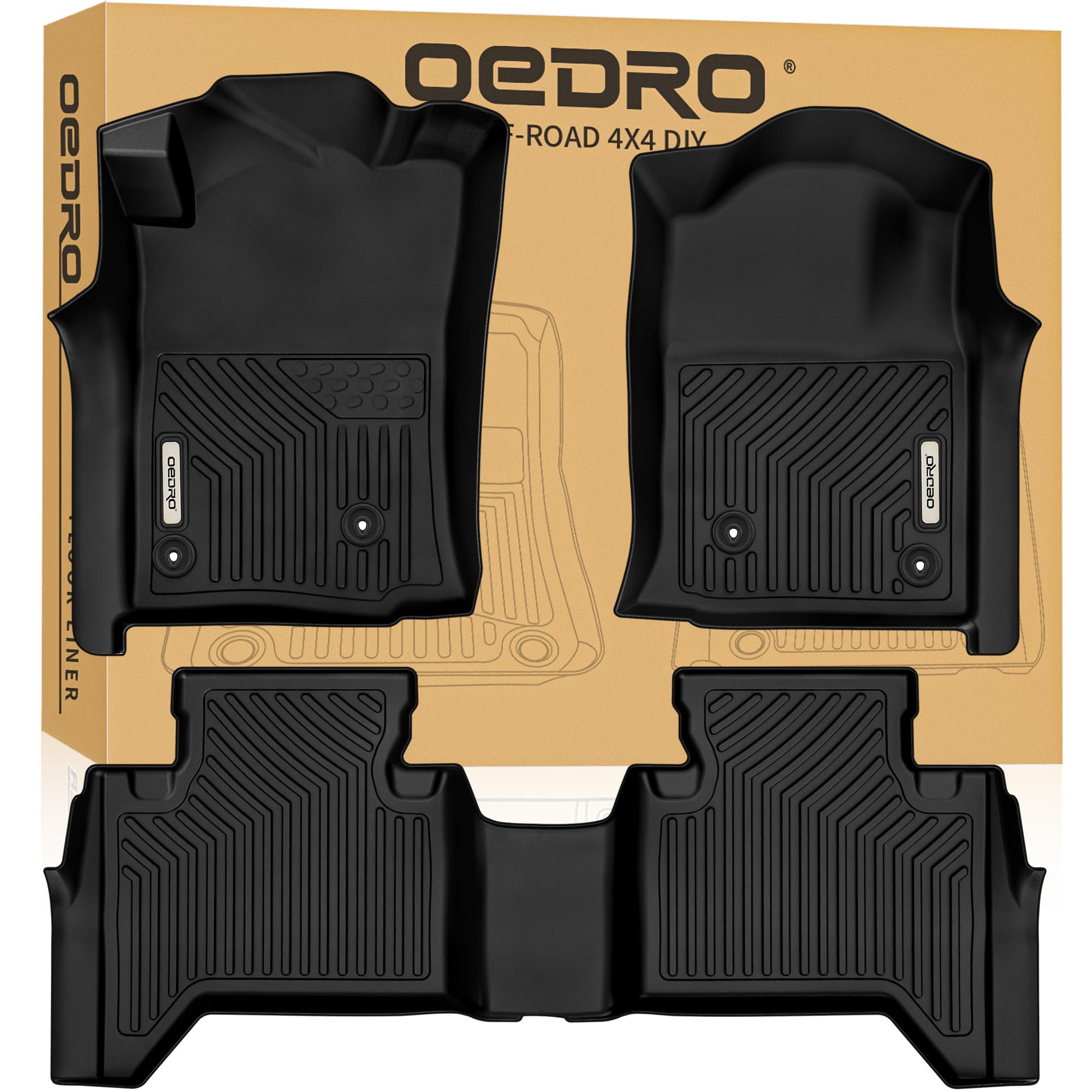 OEDRO Floor Mats Fit for Toyota Tacoma Double Cab 2005-2011, TPE All Weather Custom Fit Tacoma Car Mats, Front & 2nd Seat 2 Row Floor Liner Set, Black