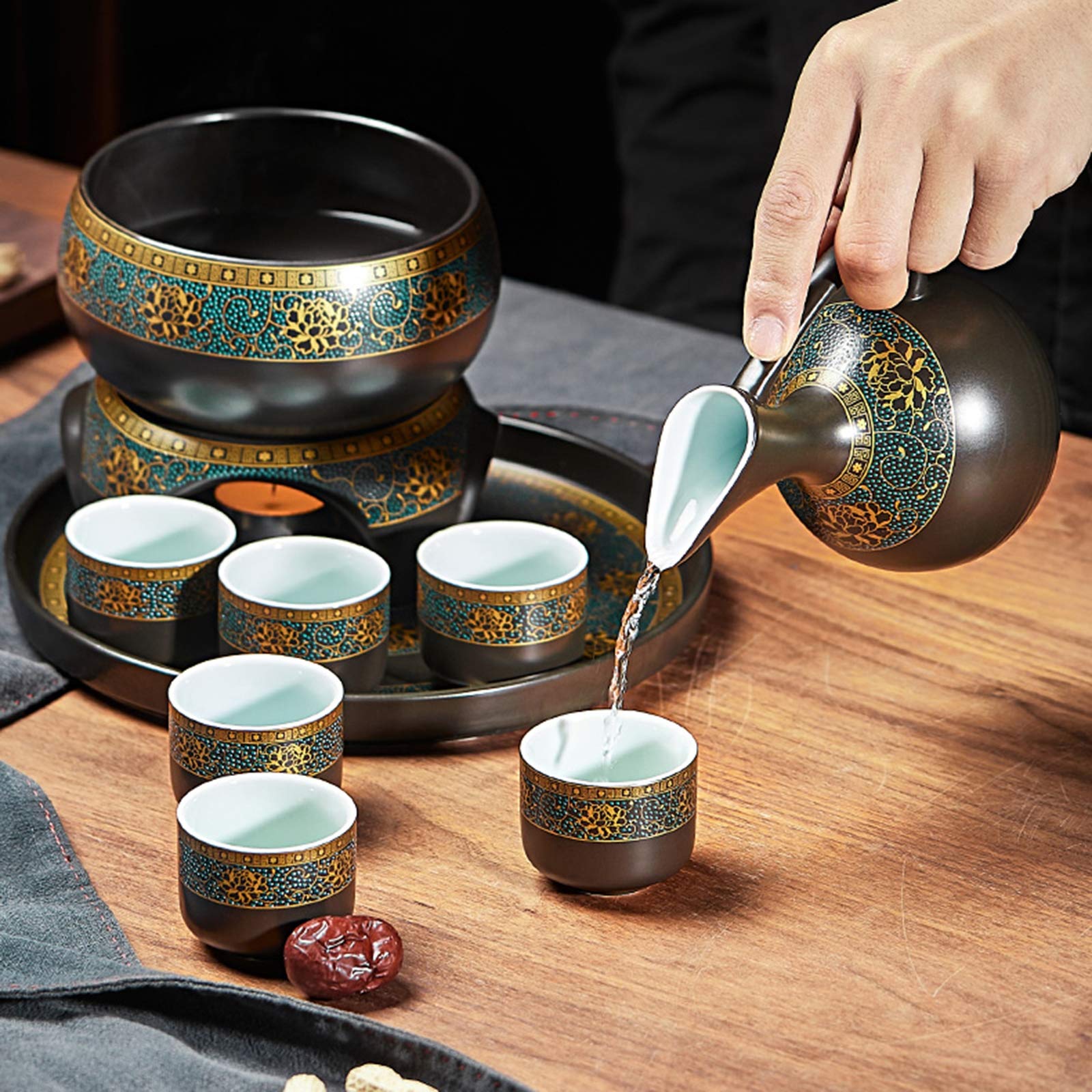 Tasse à saké Traditionnelle, Verres à vin en céramique, Ensemble de 6 Tasses à saké en céramique, Facile à Utiliser, Convient aux Amateurs de Culture, Artisanat Traditionnel (sans
