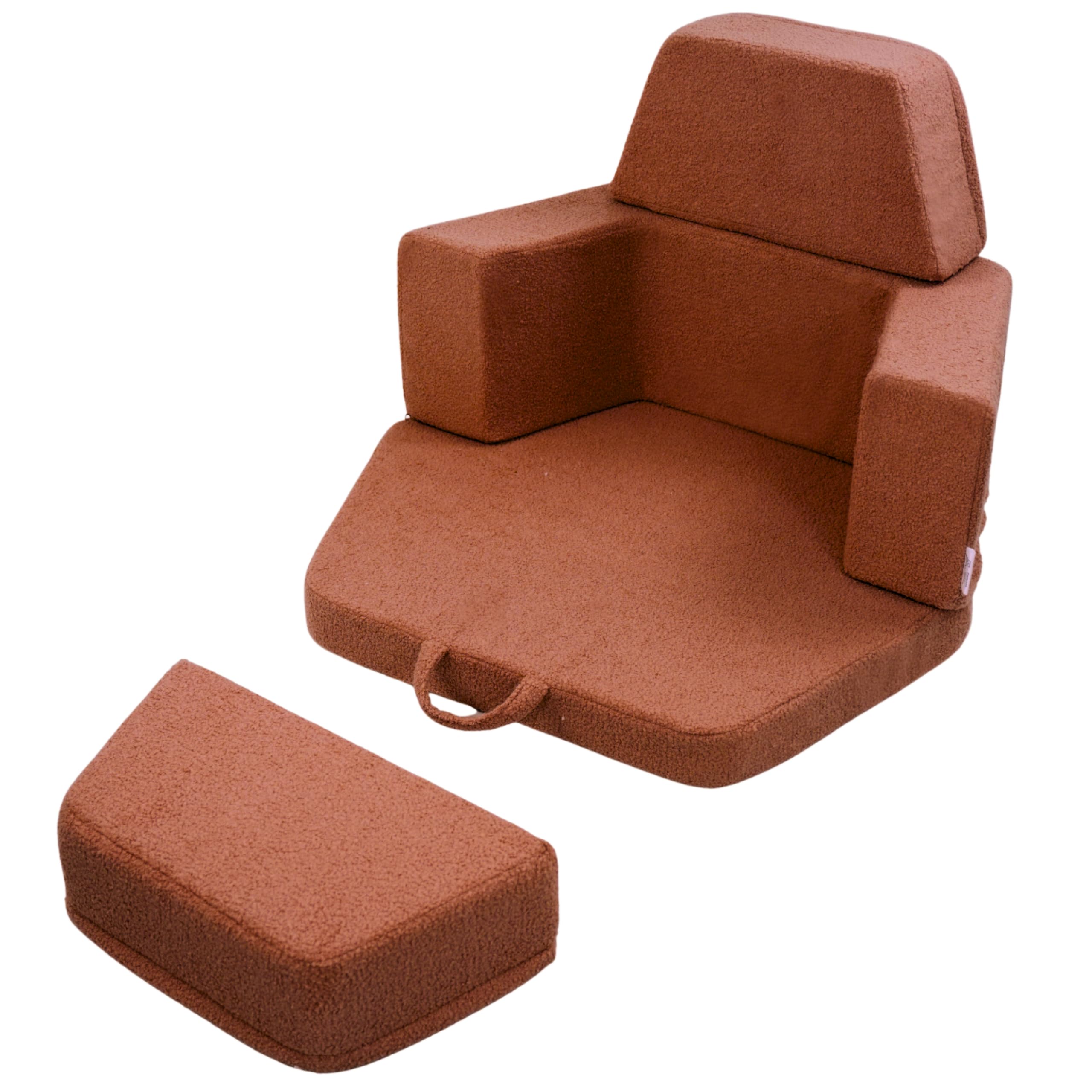 Flumi Kinderspielplatz aus Schaumstoff Montessori 6-teiliges Indoor Spielset, modulare Softbausteine für motorische Entwicklung mit waschbarem Bezug (braun Boucle)