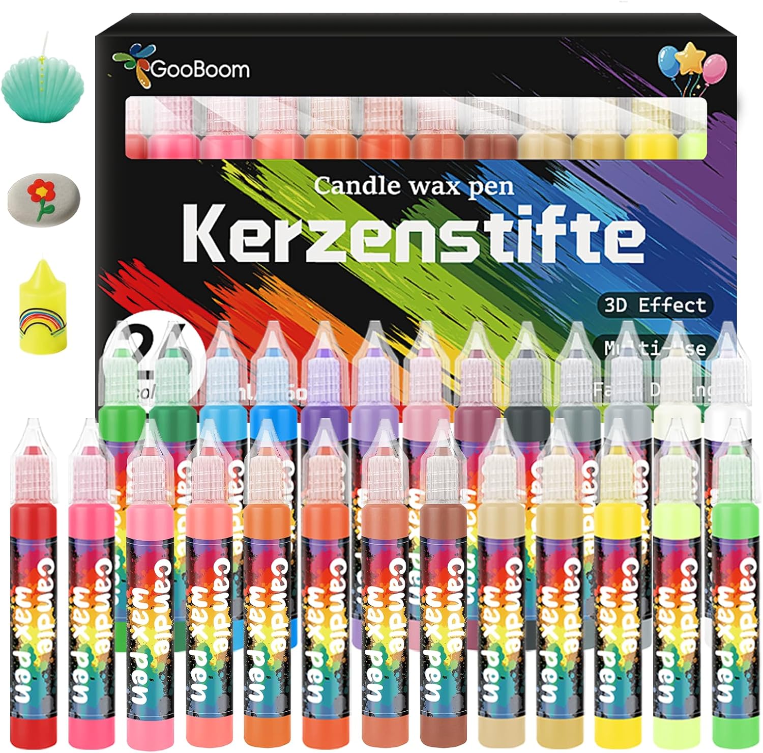 Candle Wax Pen Set, 26 Colors Candle Painting Kit, 3D Candle Paint Pens with Glitter & Metallic Colors, Wax Pens for DIY Candle Making, Decorating, Craft Projects (15ml / 0.5oz)