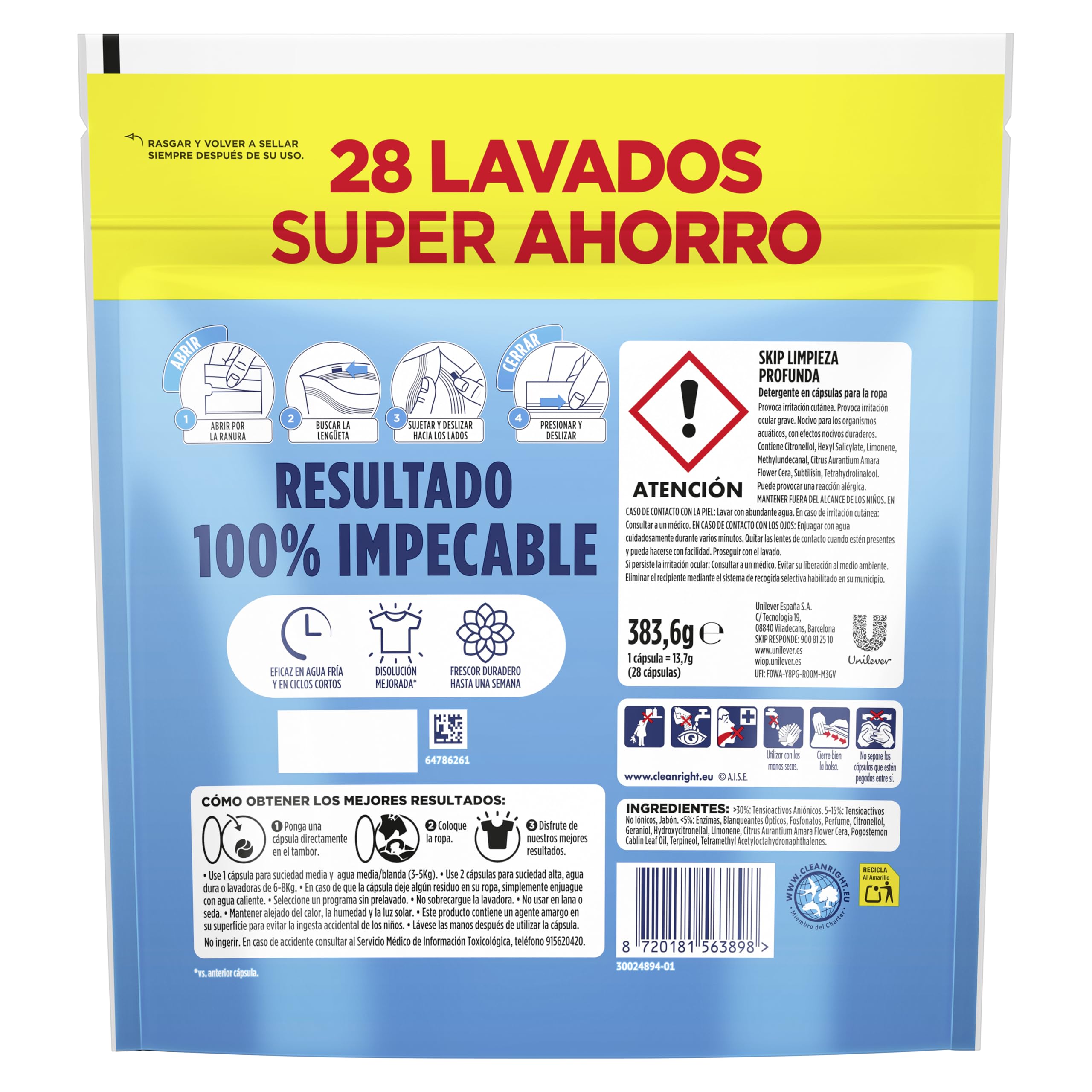 Skip Detergente en Cápsulas Limpieza profunda, 6 x 28 lavados