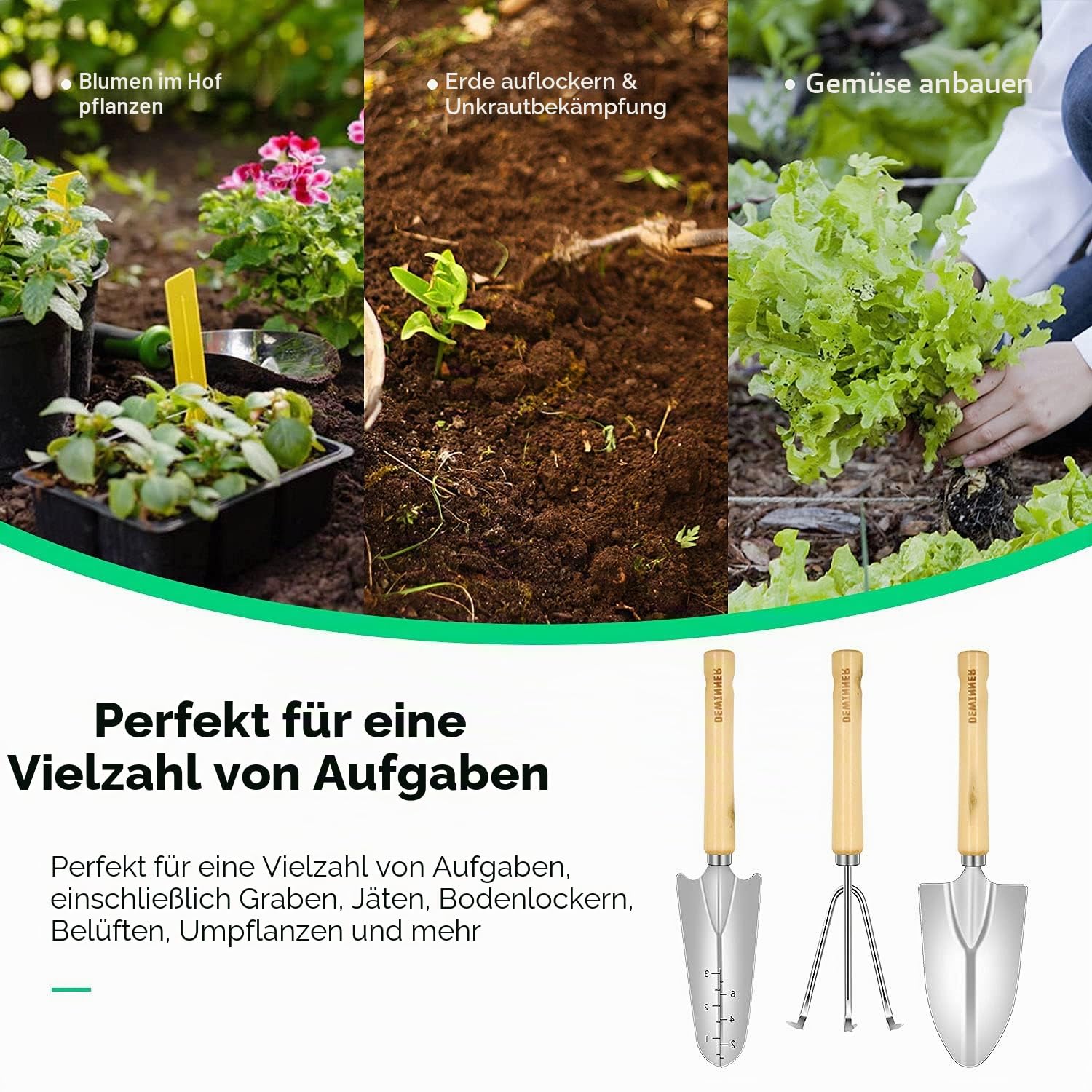 DEWINNER Gartenwerkzeug-Set – 23-teiliges strapazierfähiges gartenset Werkzeug,Garden Tools inklusive Handschuhen und Tasche für Damen und Herren