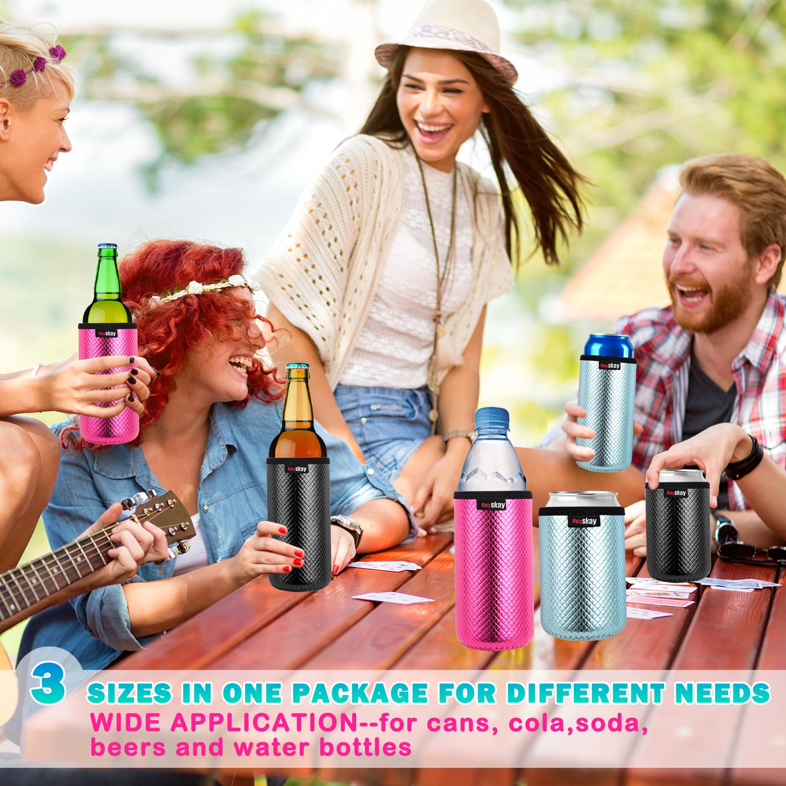 HEYSKAY Fundas para latas de 3 tamaños: 340.2 g, fundas delgadas de 12 onzas y enfriador de latas de cerveza Koozie de 16 onzas para refrescos, cerveza, agua con gas, agua con gas, garra blanca