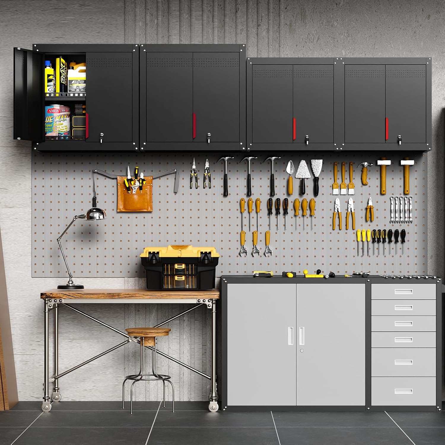 30" Metal Garage Wall Cabinet,Metal Wall Cabinets with Lock & Adjustable Shelf,Wall Mounted Garage Cabinet with Handle & Magnetic Door & Anti-Fall Rails for Repair Shop