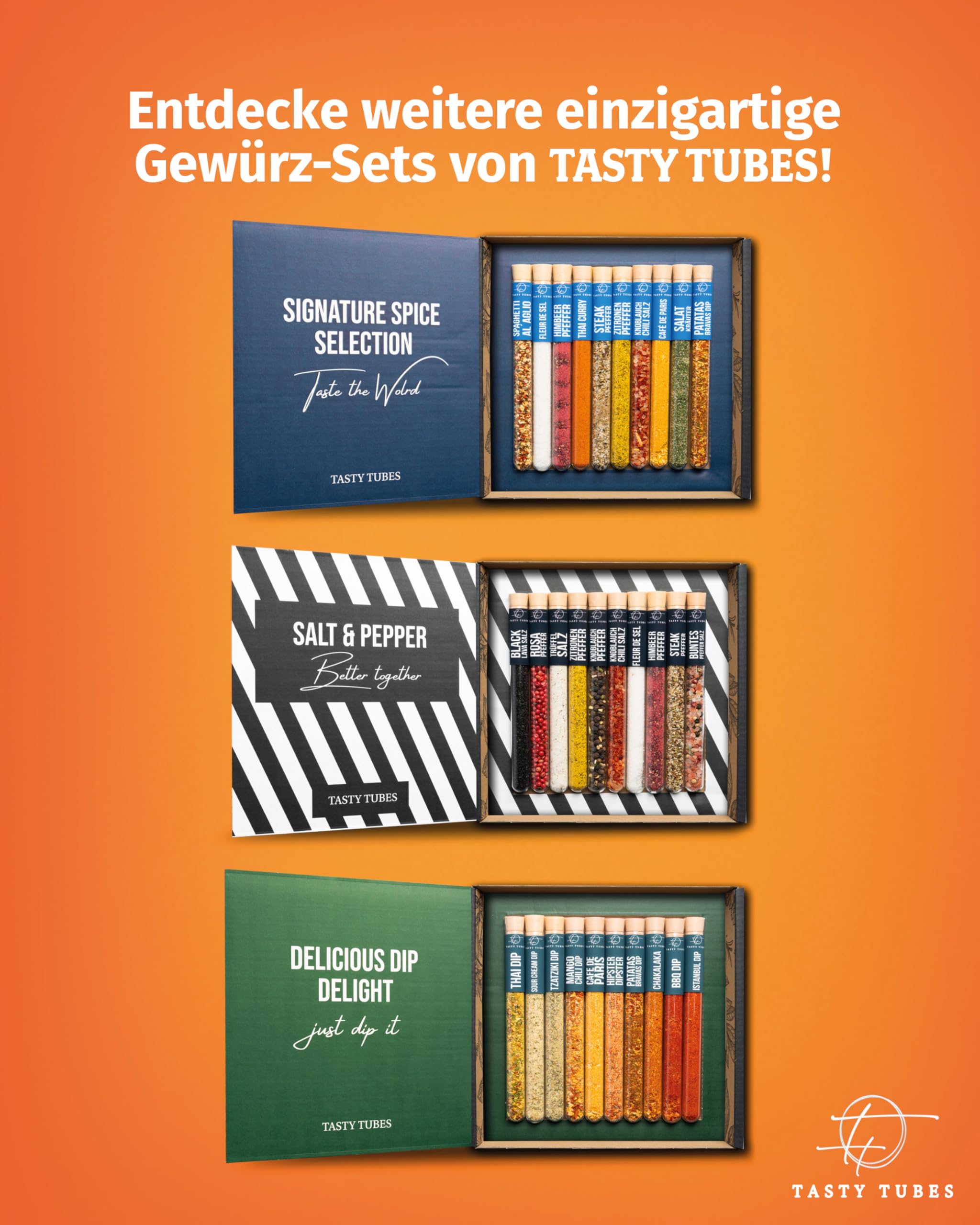 Tasty Tubes - Bold BBQ Box - Gewürz-Set - Besonderes Geschenk für Männer & Frauen - 10 verschiedene BBQ-, Dip- & Kräuterbutter-Gewürzmischungen - Geschenkbox für Grill-Begeisterte