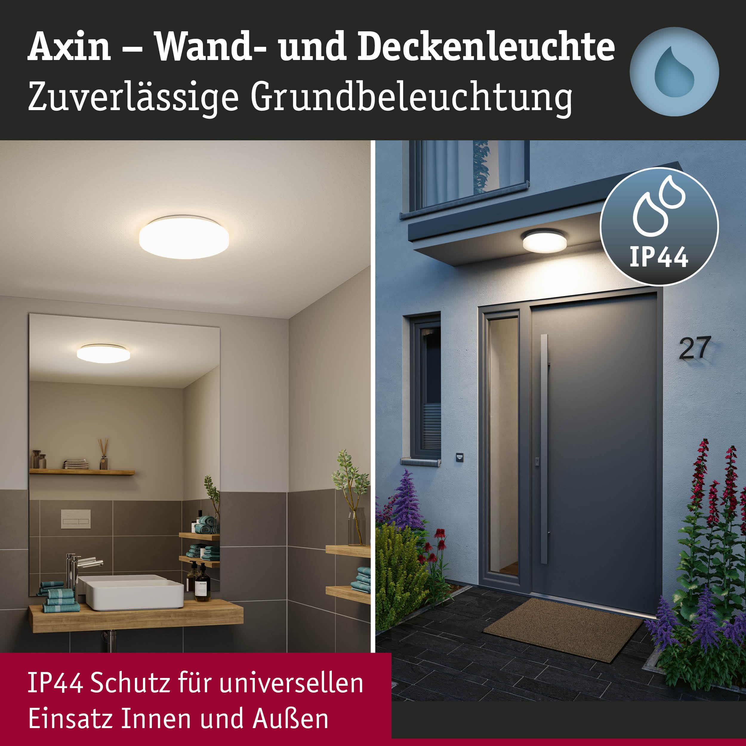 Paulmann 71059 Deckenleuchte Axin IP44 E27 230V max. 2x18W Weiß