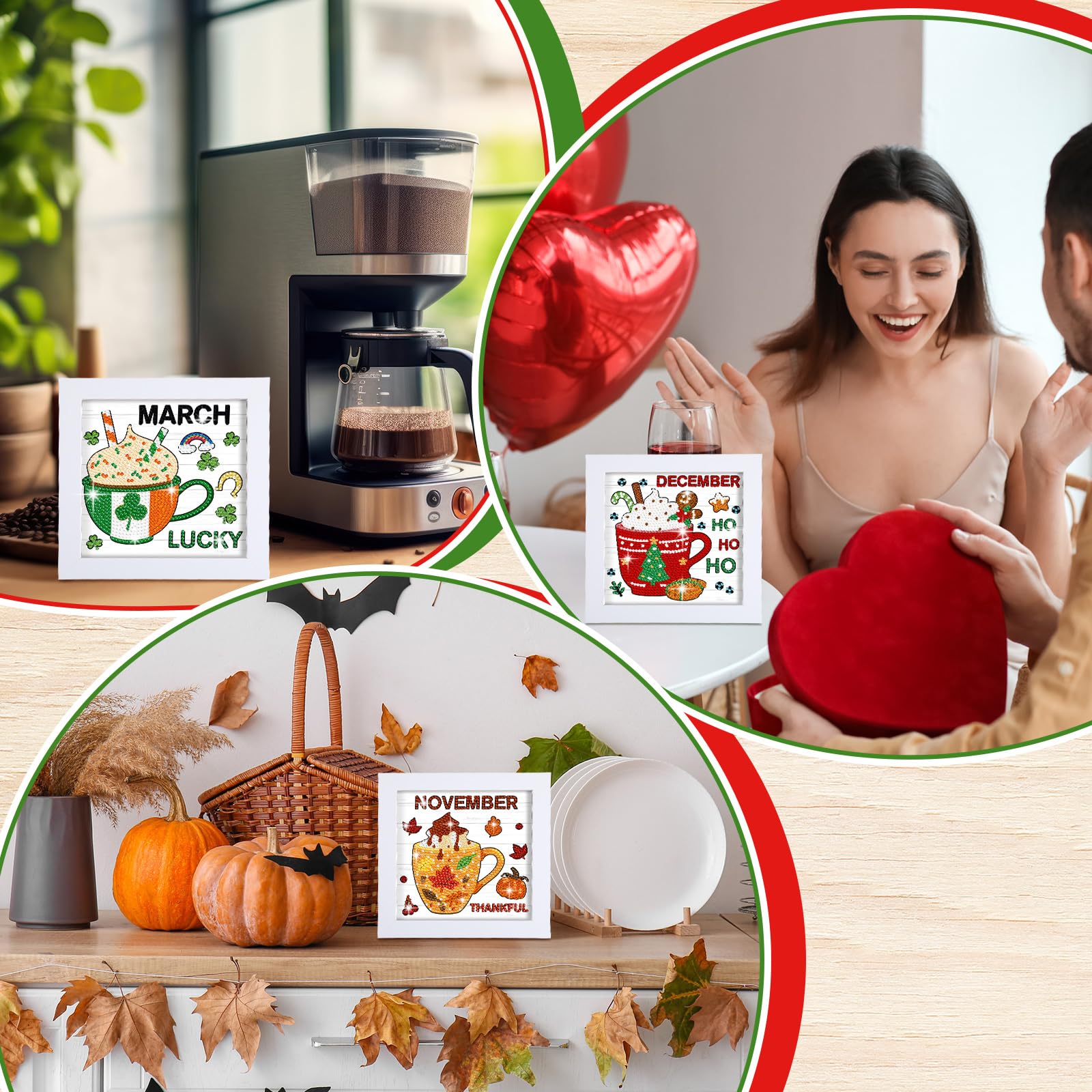 Trandraft 13 kits de arte de diamantes para adultos para el regreso a la escuela intercambiable 5D de temporada con gemas pequeñas, pintura enmarcada para otoño, Acción de Gracias, Navidad, vacaciones