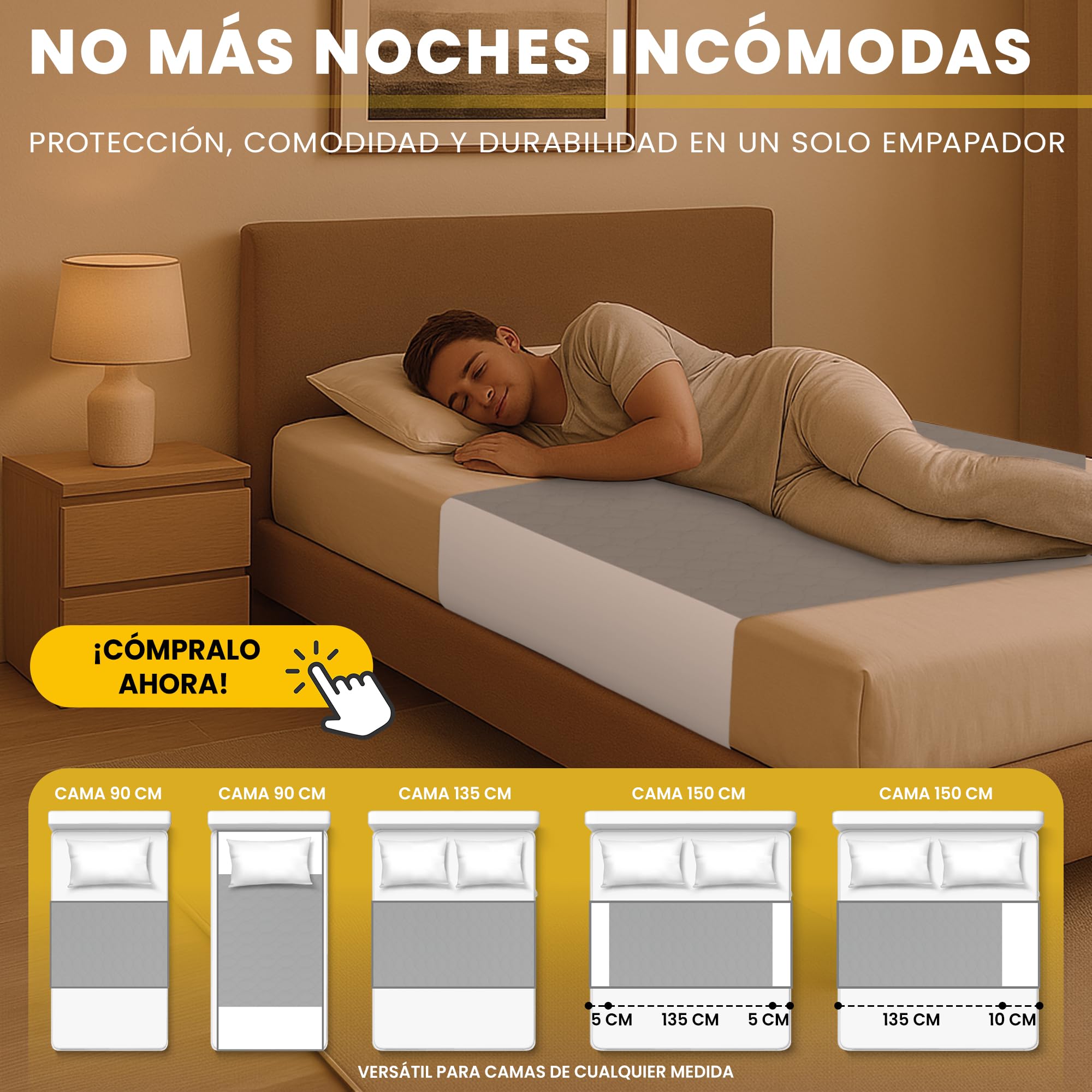 Empapadores Cama Adultos Antimanchas Gris 135x86cm Impermeables 5 Capas Absorción Alas Ajustables OEKO-TEX Pack 2
