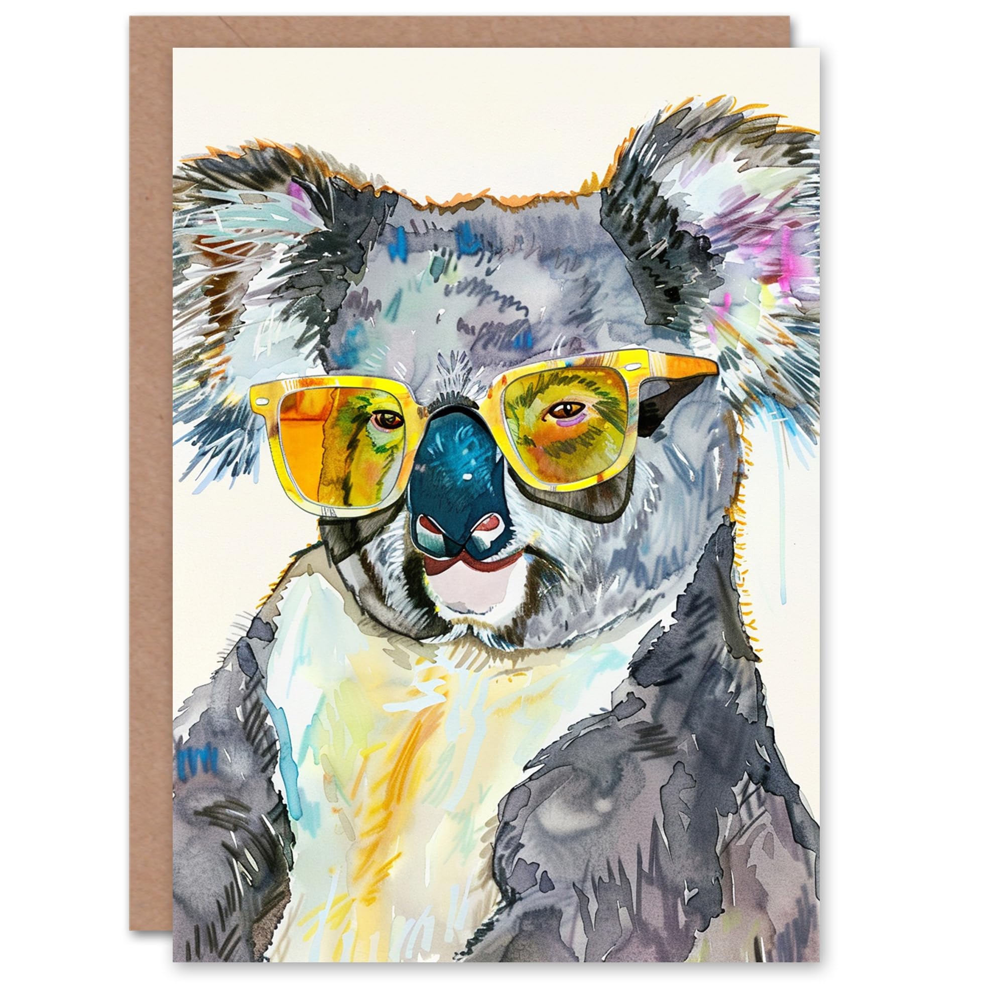 Artery8 Koala Bear With Sunglasses Watercolour Animal Blank For Him Or Her Art Birthday Card