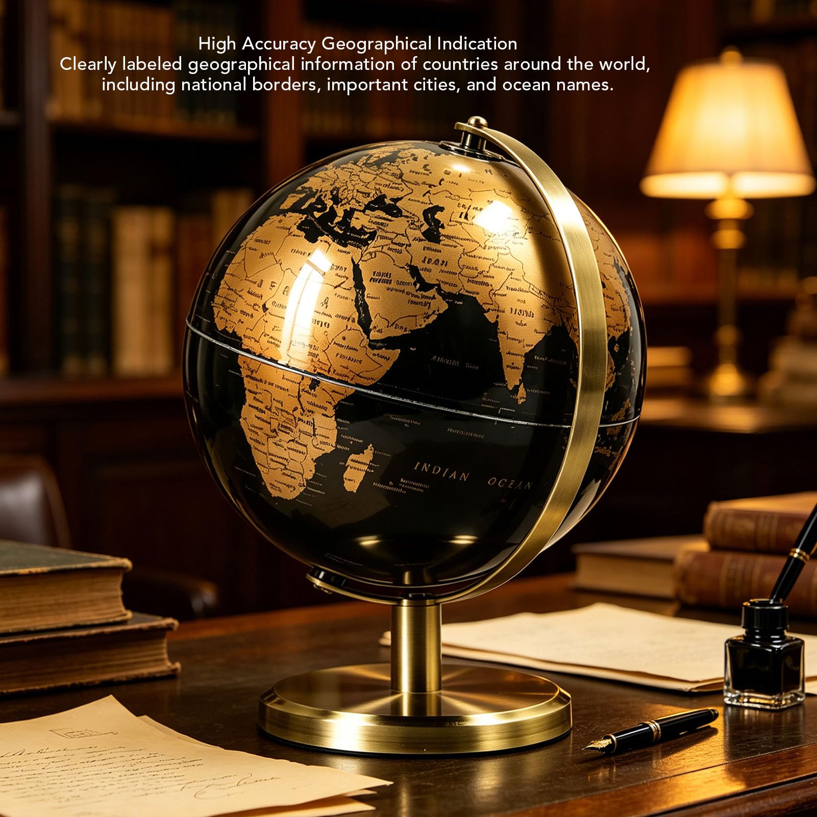 Sorandy Desktop-Weltglobus, Drehbarer Weltkartenglobus aus Bronze mit Englischen Etiketten, Gealterte Patina, Stabile Basis für Heimbüro, Arbeitszimmer, Schreibtisch, Dekoration, 27 X (Antike