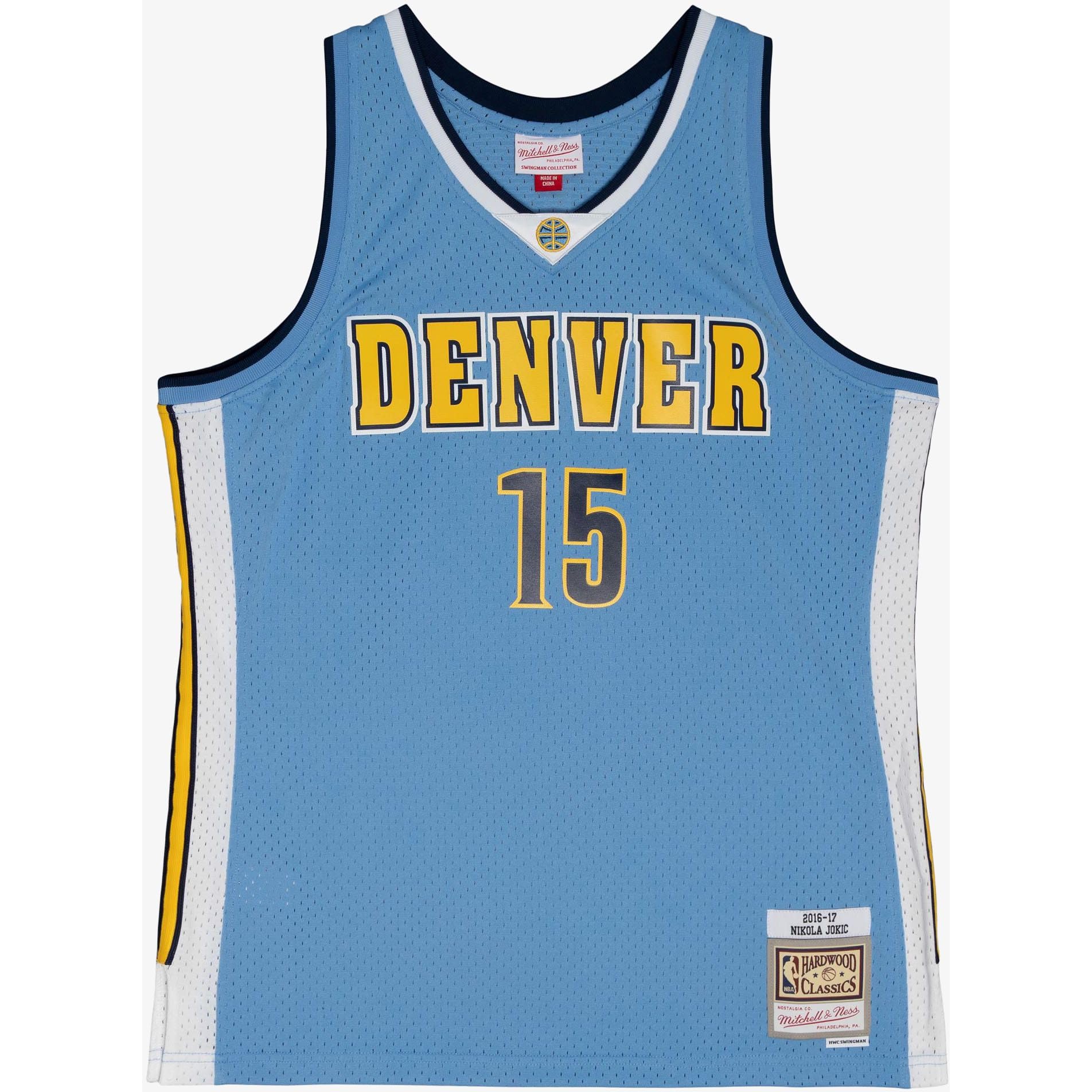 Mitchell & Ness NBA Swingman - Maglia da Basket in Jersey Denver Nuggets, Nikola Jokić 2016, Columbia Blu