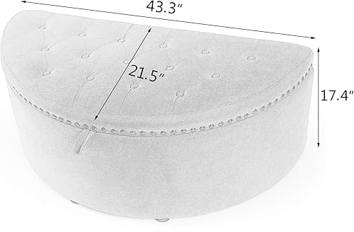 Miniatura 9 de NOBPEINT Half Moon - Banco otomano de almacenamiento moderno baúl tapizado para cama color gris