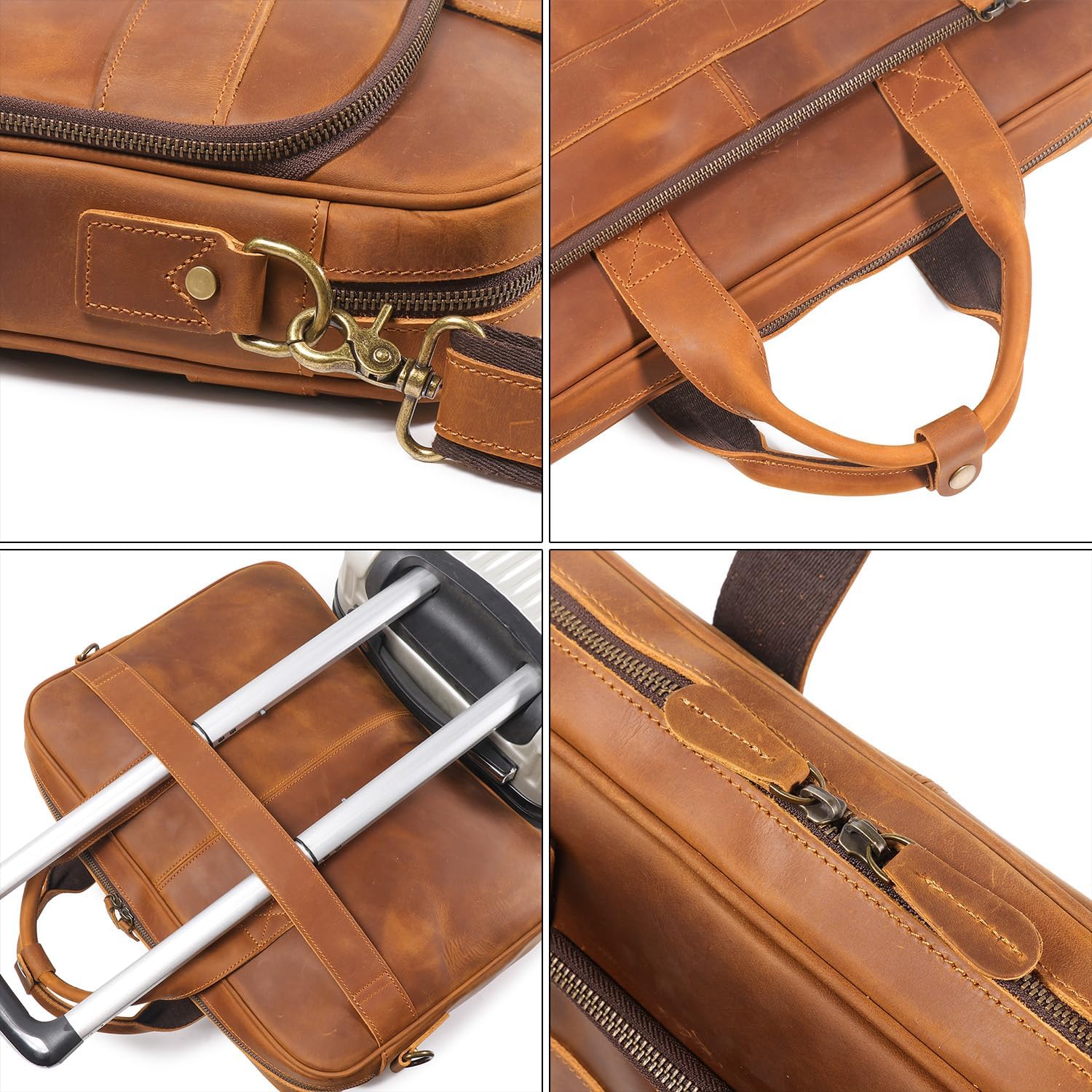 Leather Briefcase for Men 17Inch Laptop Messenger Bags Business Travel Handcrafted Laptop Bag with YKK Zipper Gift - Image 8