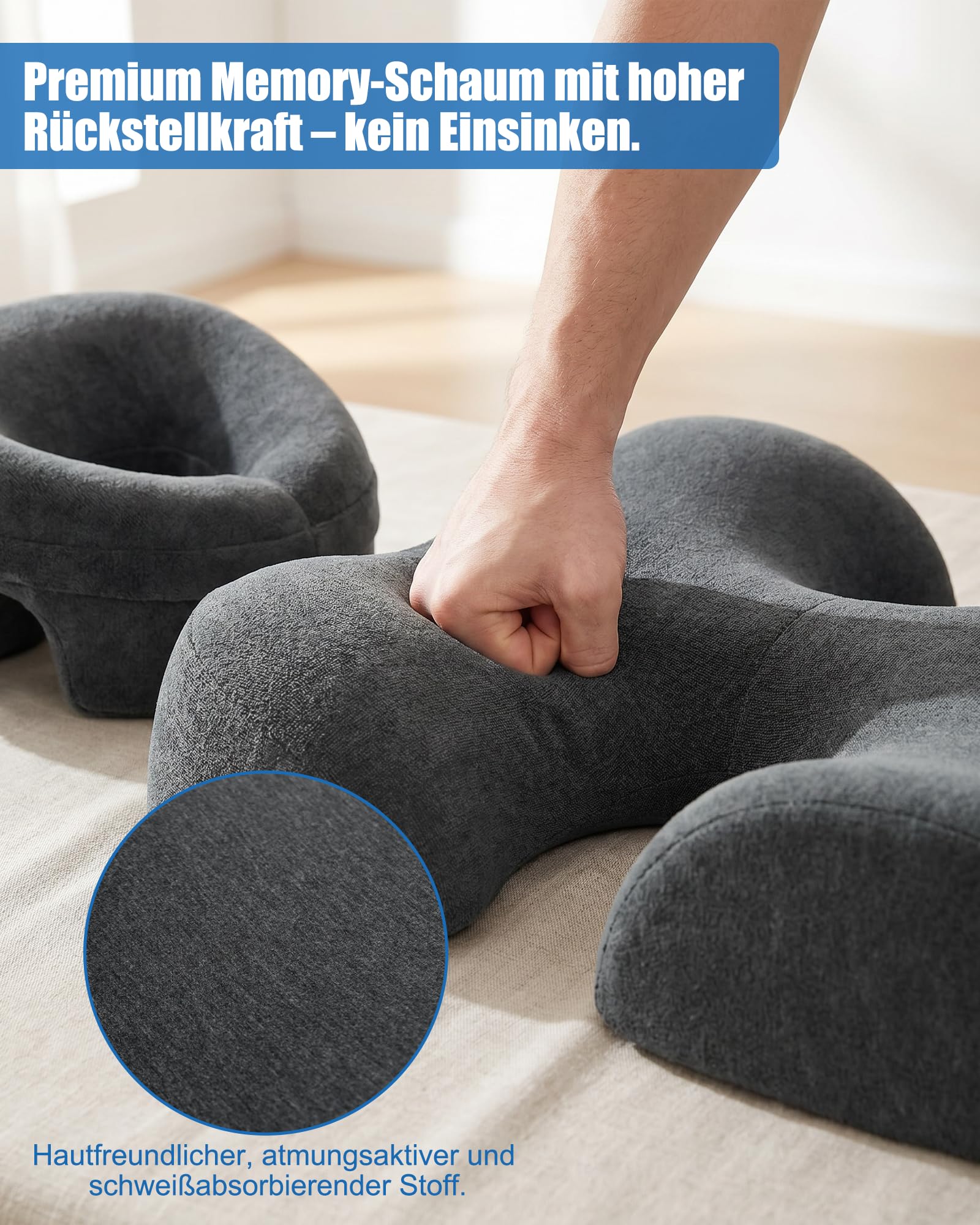 Ergonomisches Massage Kopfstütze & Brustkissen Set für Bett, Bauchlage Kissen mit Atemöffnung, Memory-Schaum Gesichtskissen & T-Form Bruststütze für Physiotherapie & Wellness, Dunkelgrau