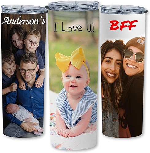 Miniatura 1 de Vasos delgados personalizados (20 onzas), añade tu foto, nombre o texto, vasos personalizados de acero inoxidable con tapa a prueba de fugas
