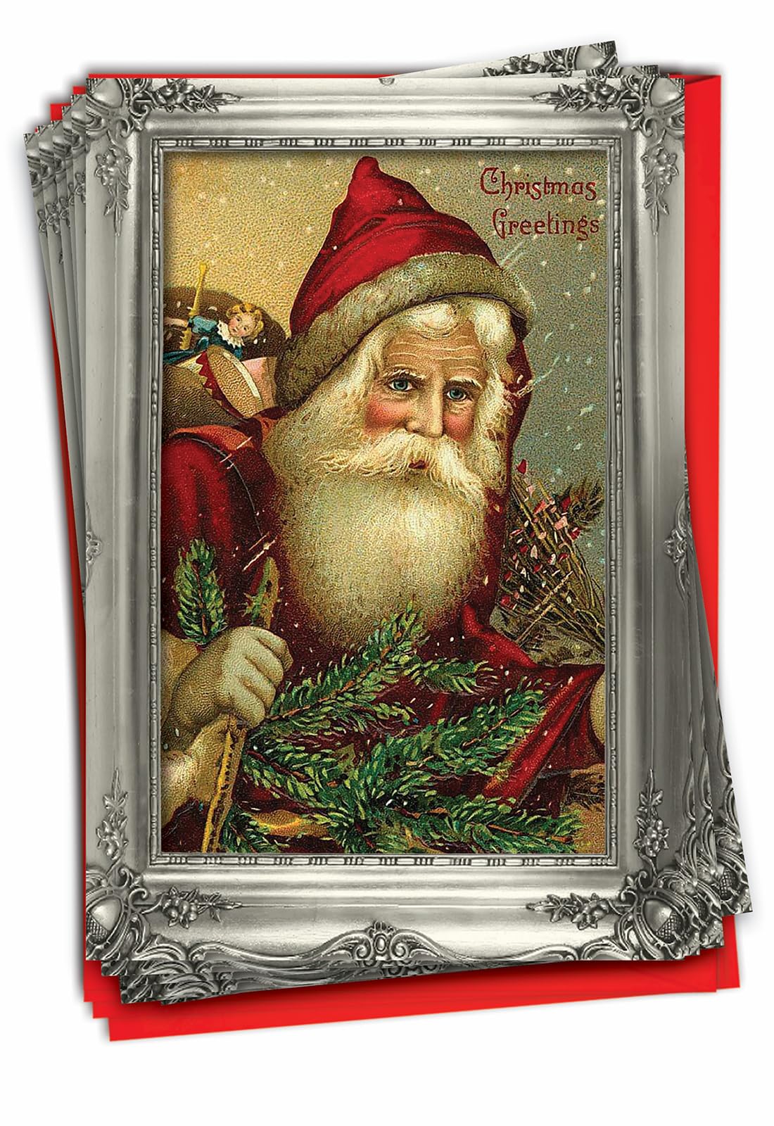 The Best Card Company Pack of 12 Christmas Greeting Cards with Envelopes, Humor Holiday for Men and Women (1 Design, 12 Cards) -Picture-Perfect Santas