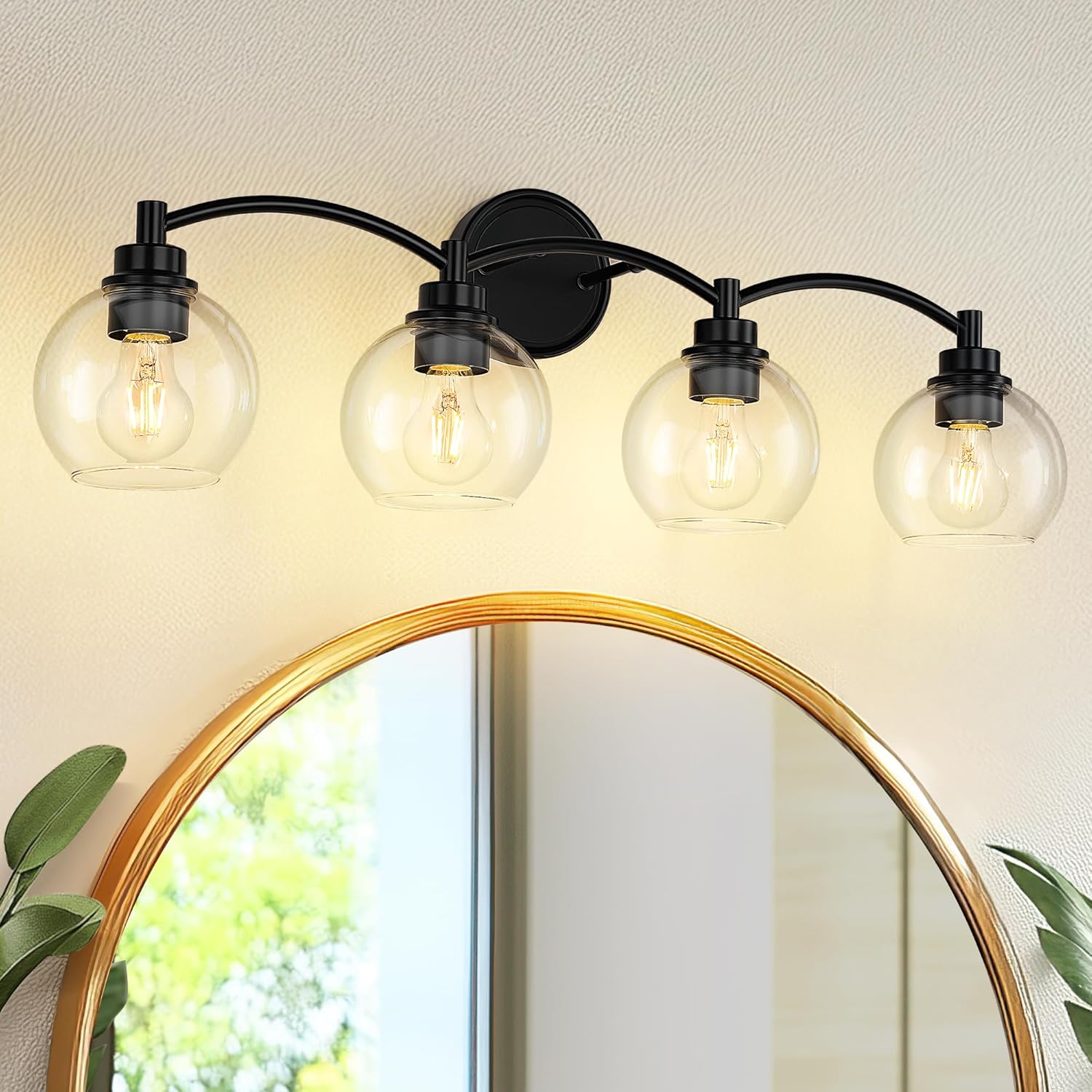 4-Light Vanity Light Fixture Over Mirror,Globe Bathroom Light with Clear Glass,Modern Black Wall Sconce,ZCVL02BK-4 Black 4 LIGHT