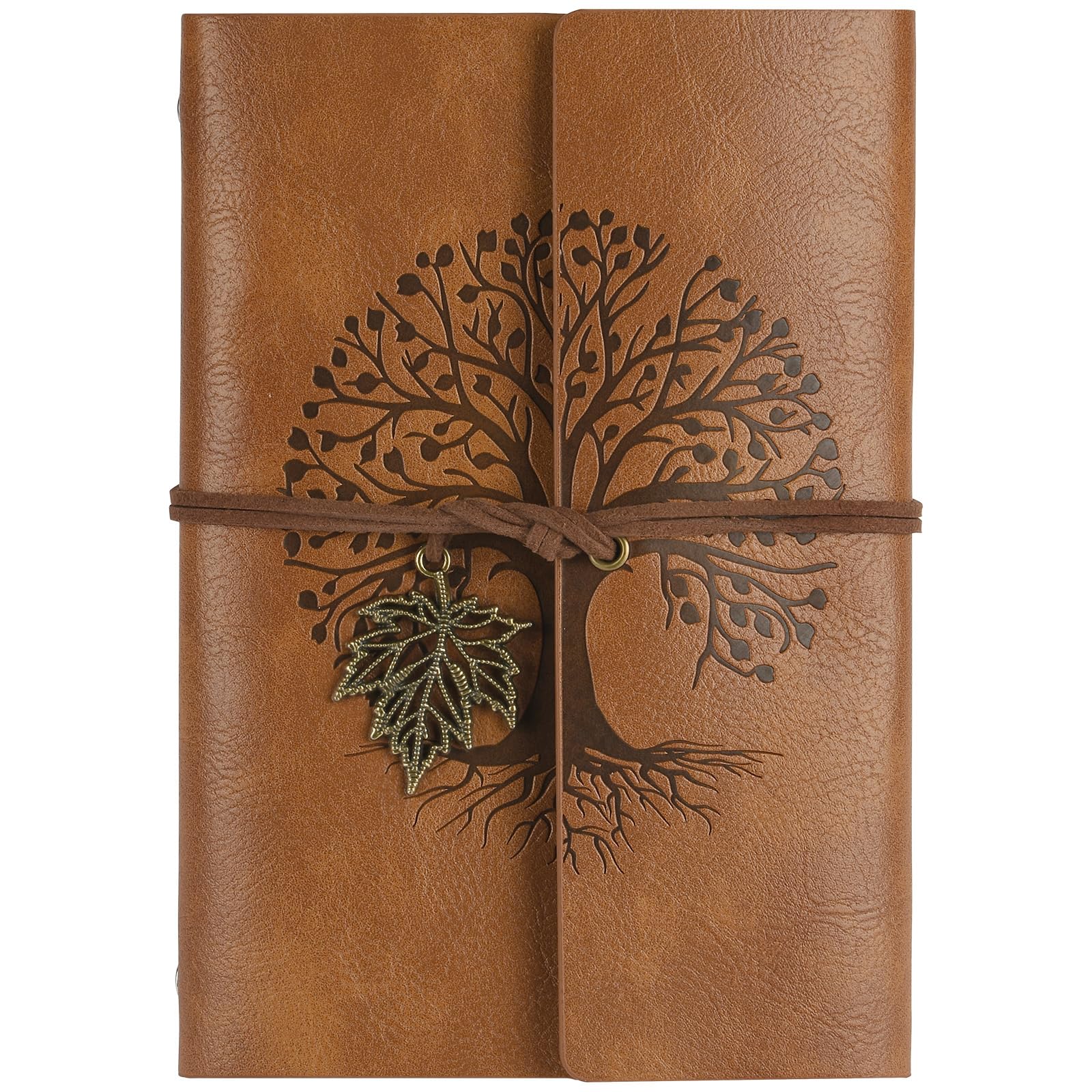 AOOSU PU Leather Journal Notebook, Refillable Vintage Journal Travel Diary with Kraft Paper, Journaling Notebook, Writing Notebook Gifts for Women Men Teens Travelers, 100GSM 160 Pages Khaki A6