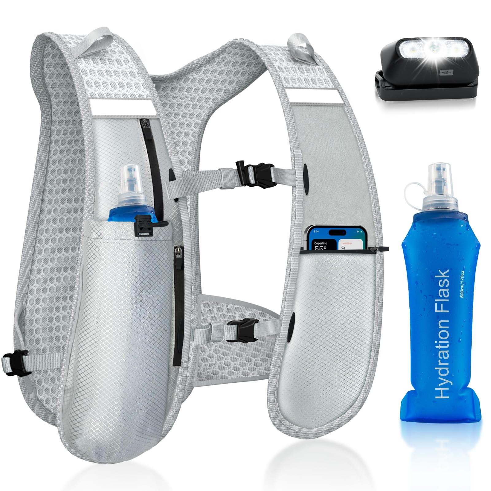 Nextyu Laufweste Damen und Herren, Trinkweste mit Trinkflasche Soft 500ML & Handytasche, Trinkrucksack Reflektierend Leicht für Trailrunning Wandern Marathon Laufen Joggen