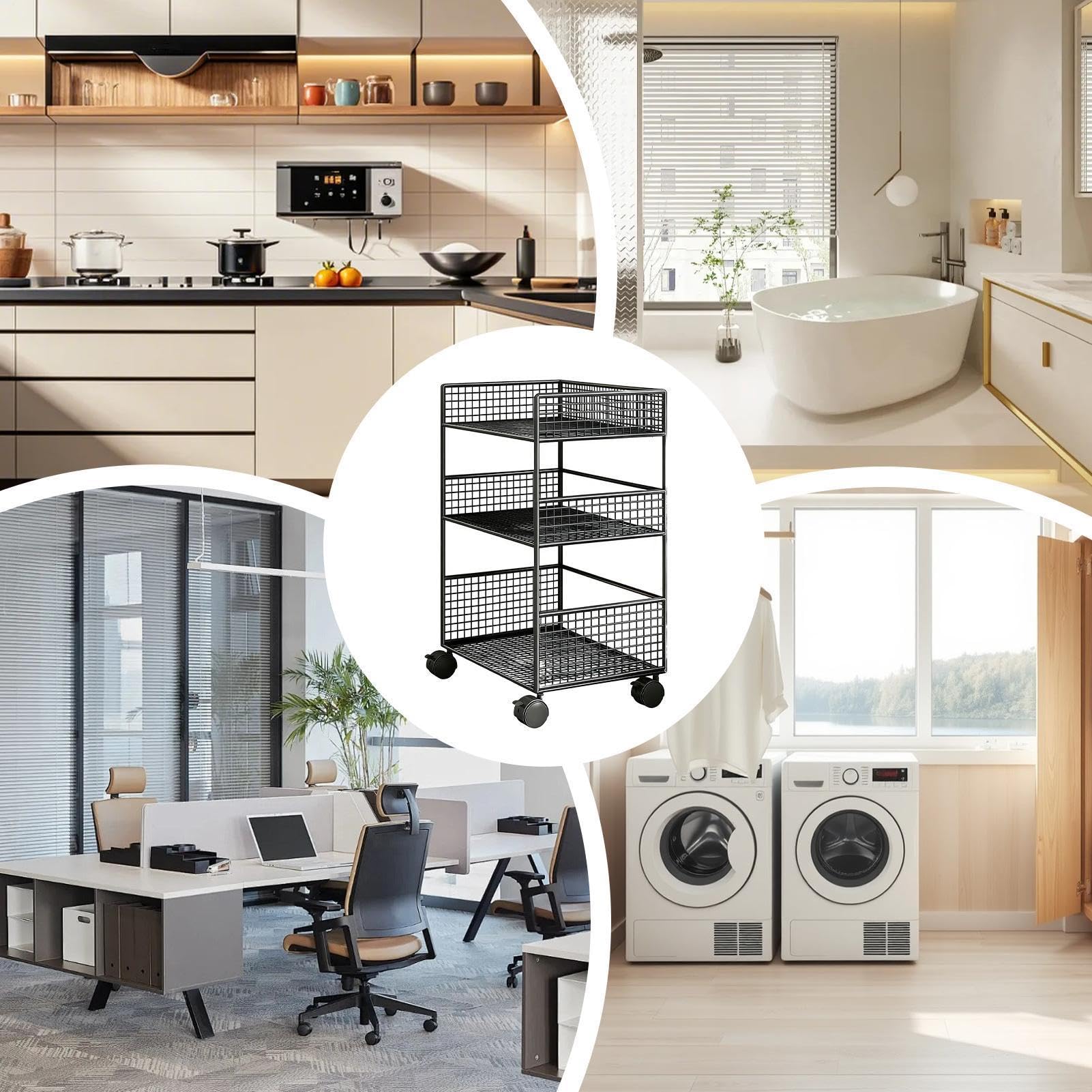 Carrello a 3 Ripiani Mobile Carrello Multifunzione in Metallo con Ruote | Carrellino da Comodino per Bambini Per Dormitorio Cucina Ufficio Pulizie Università Lavanderia Hobby Casa Salone