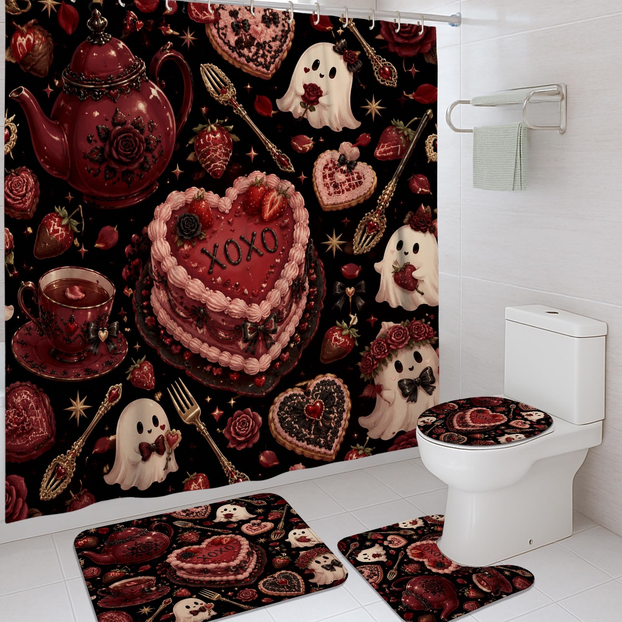 Rideau de douche Saint-Valentin rouge : le cadeau déco parfait pour sublimer une salle d'eau