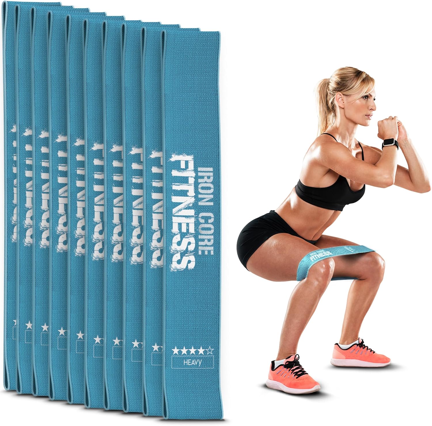 Fabric Mini Resistance Bands Sets for Trainers, Bootcamp, Gym for Men and Women in Fun Colors – Ebook, Videos and Workout Chart Included by Iron Core Fitness