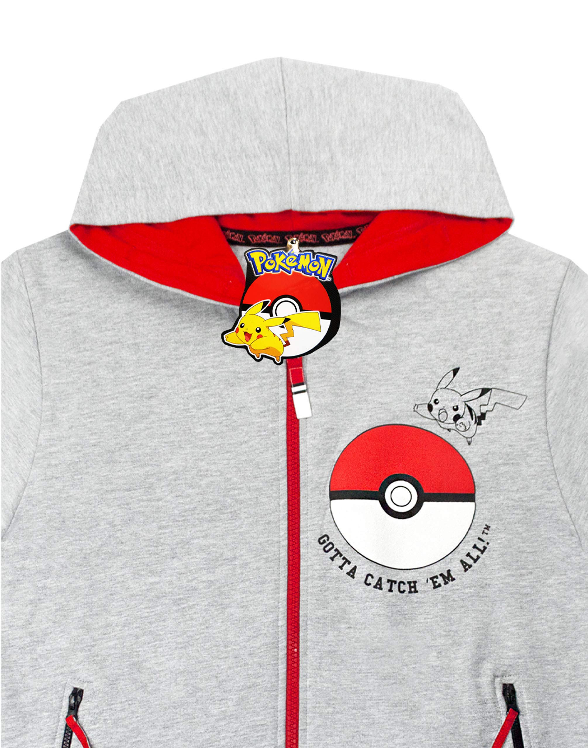 Pokémon Maglione con Cappuccio a Maniche Lunghe Grigio con Zip e Cappuccio Boys